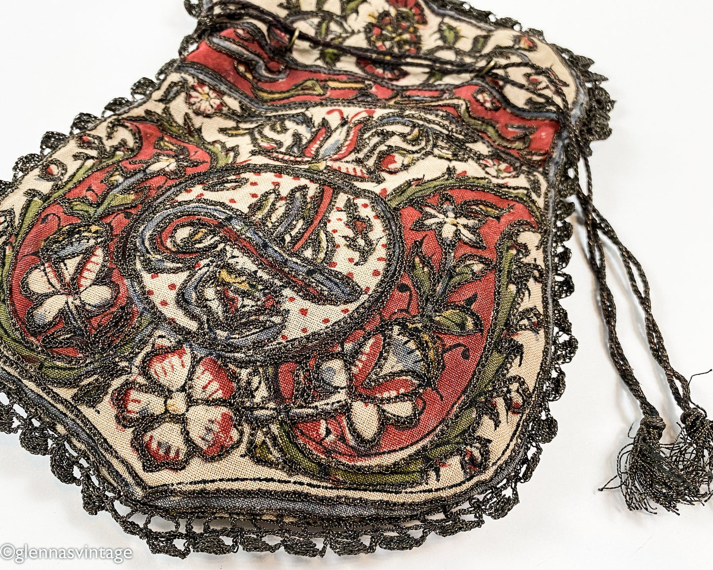 1900s Embroidered Evening Bag |  Vintage Drawstring Pouch