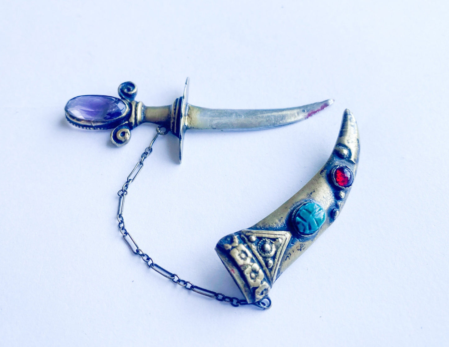 1930s Sterling Sword Dagger & Scabbard Pin | 30 s Bronze Scabbard Sword Brooch