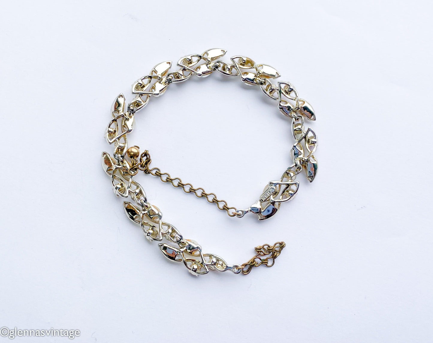 1950s Rhinestone Evening Necklace l 50s Topaz Rhinestone & Pearl Choker l BSK