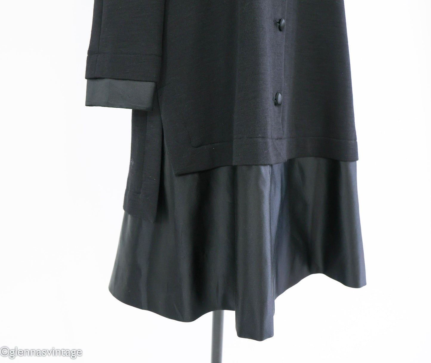 1990s Geoffrey Beene Black Wool Coat Dress | Black & Satin Tailored Coat, Size 8
