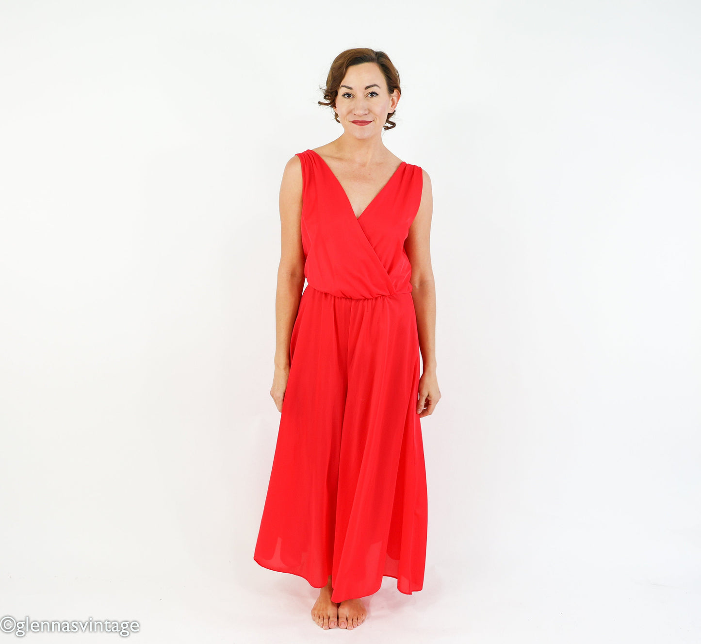 1970s Red Nylon Jumpsuit | 70s Red Loungewear | Jer Marai | Medium
