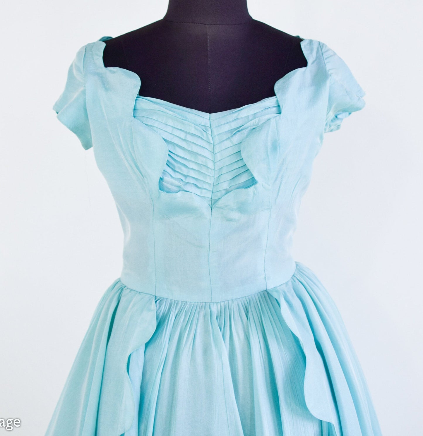 1950s Turquoise Blue Taffeta Party Dress, Extra Small