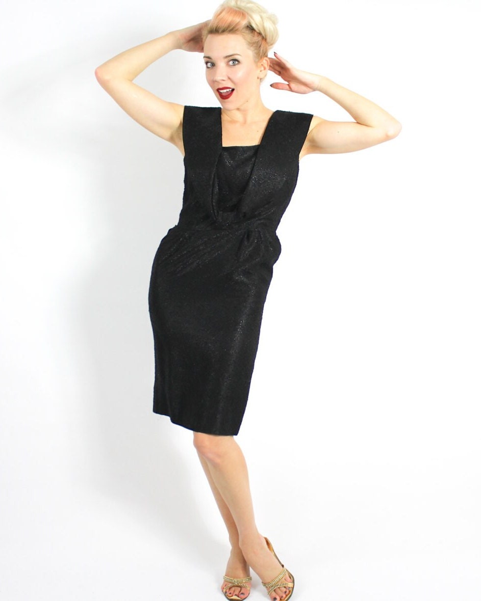 1950s Glittery Black Cocktail Dress, Small