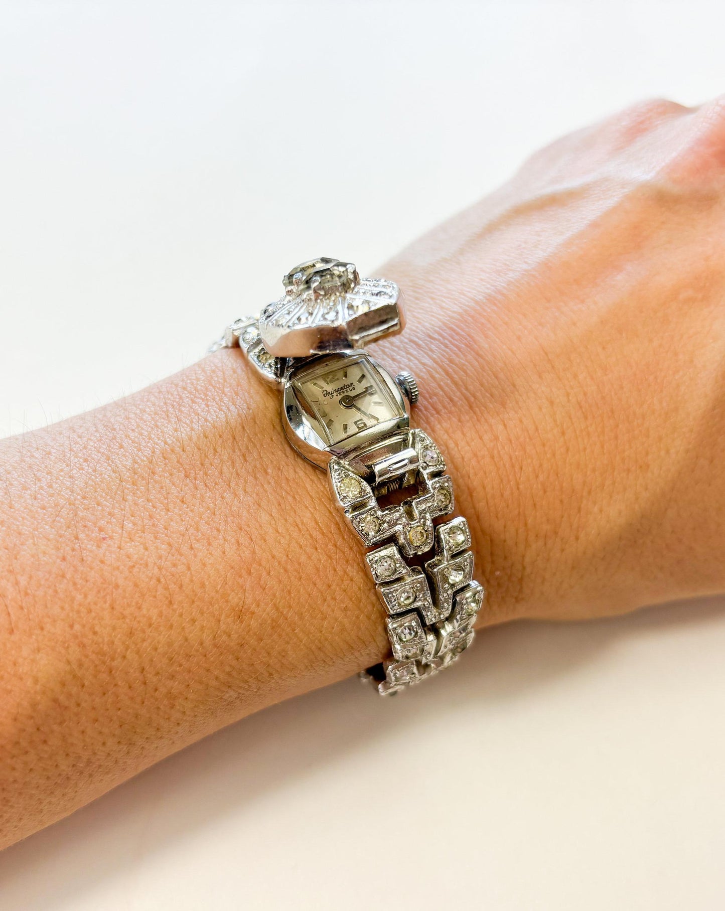 1930s Vintage Rhinestone Watch Bracelet, Art Deco Evening Glamour