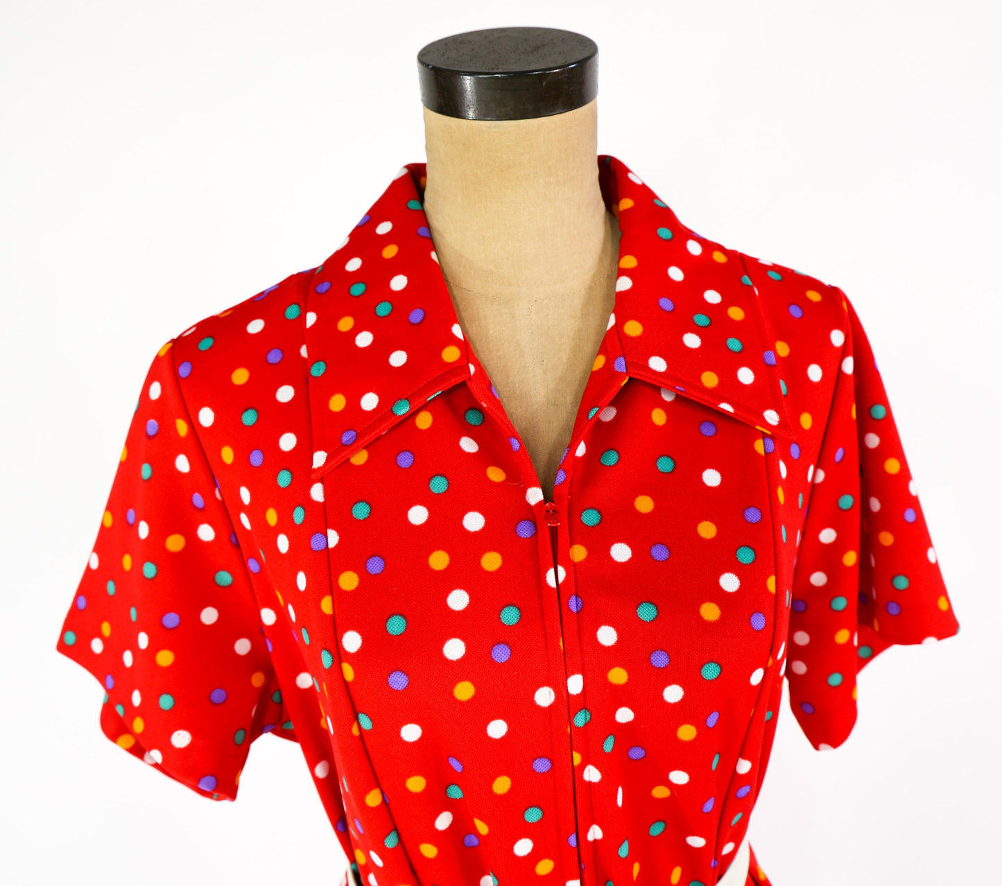 1970s Red Polka Dot Dress, XL 42" Waist