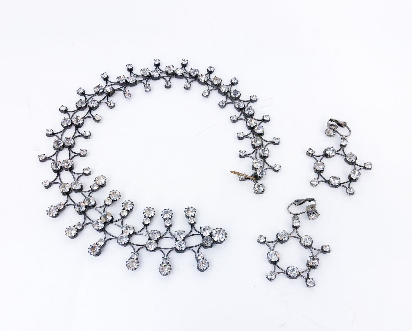 1950s Rhinestone Necklace & Earring Jewelry Set