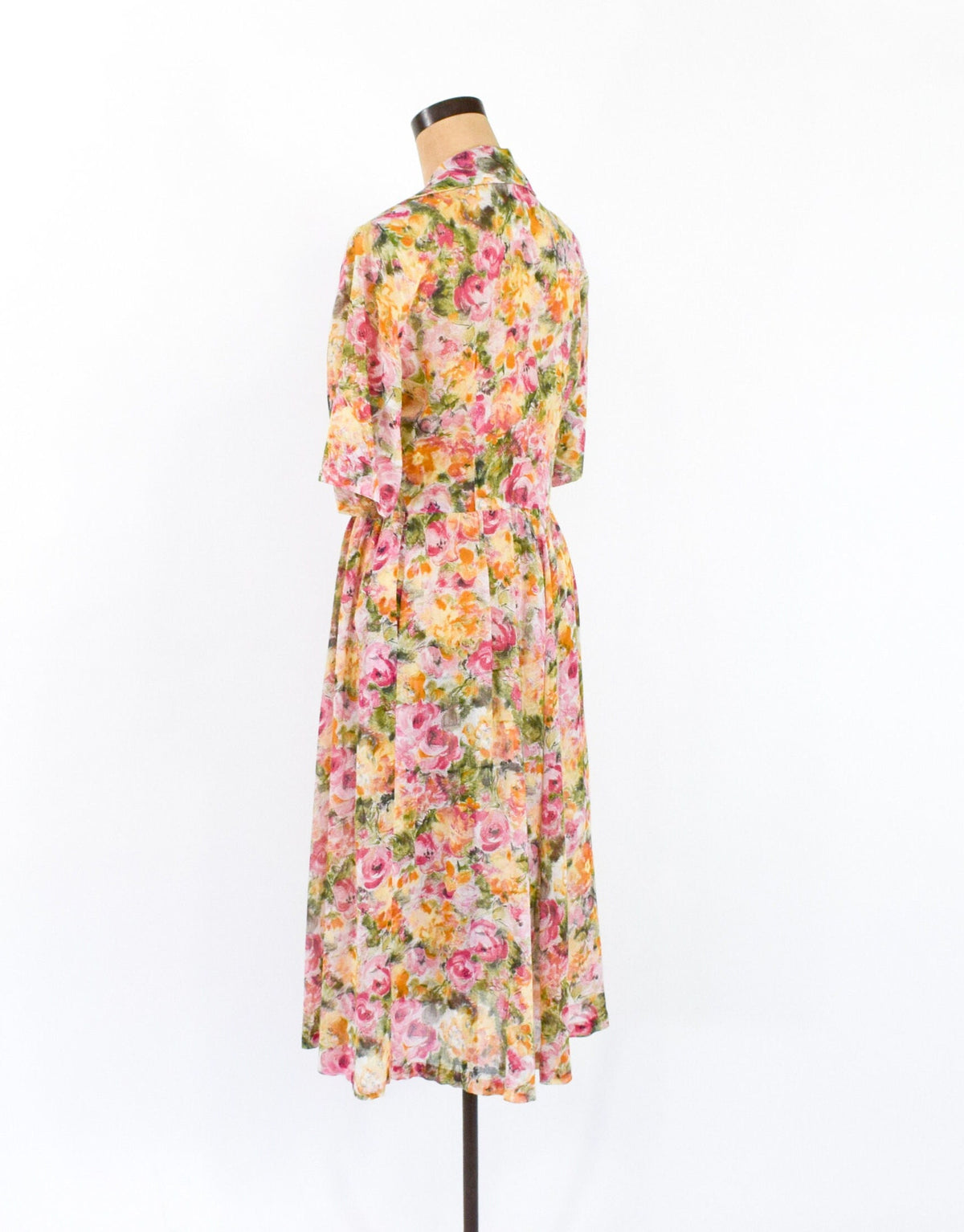 1950s Floral Cotton Shirtwaist Dress | Orange Sheer Fabric, Medium
