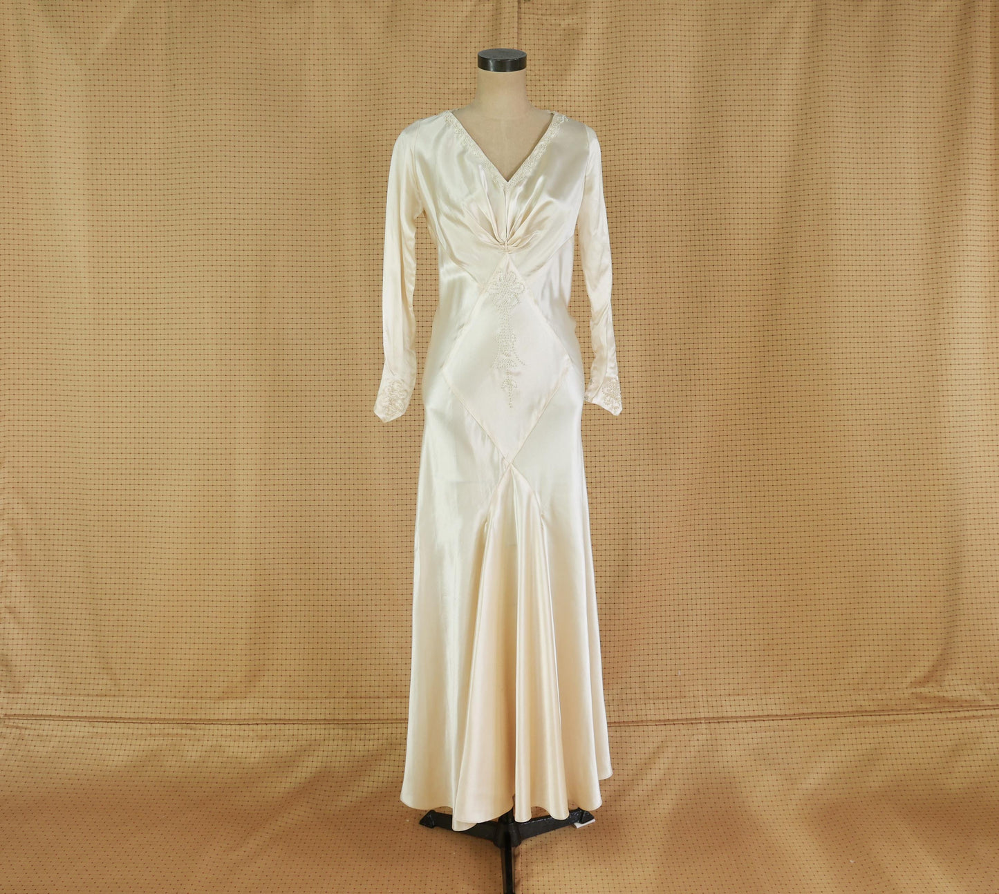 1930s Ivory Silk Beaded Wedding Dress, Large