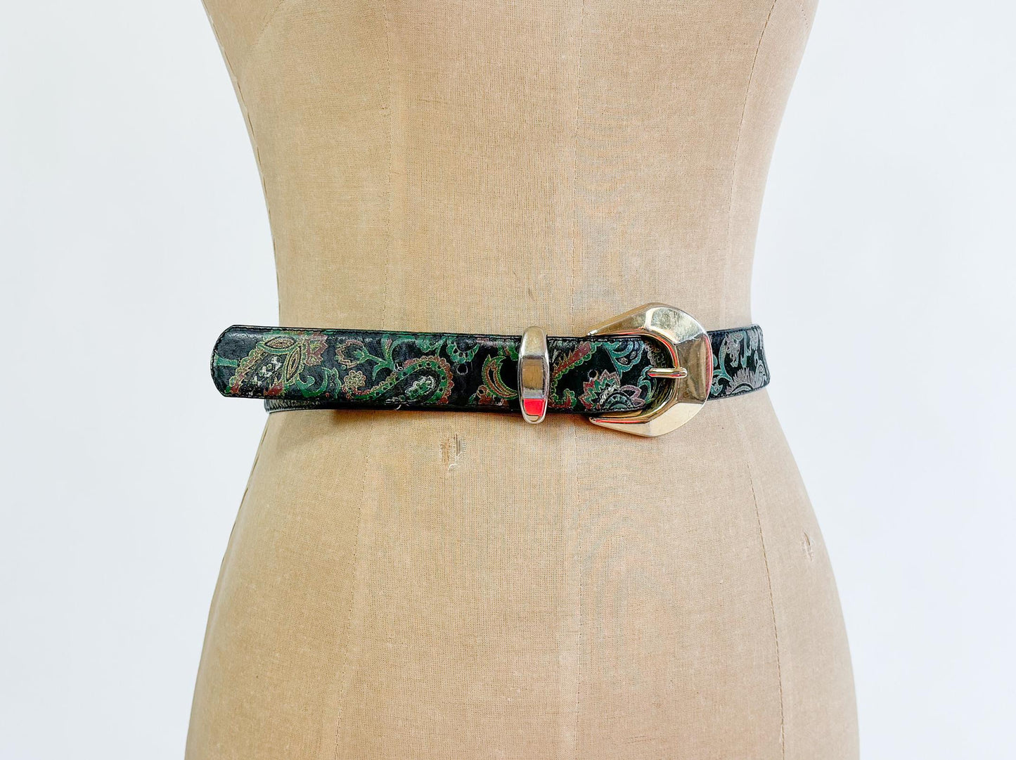 1980s Black Paisley Faux Leather Belt, Size M