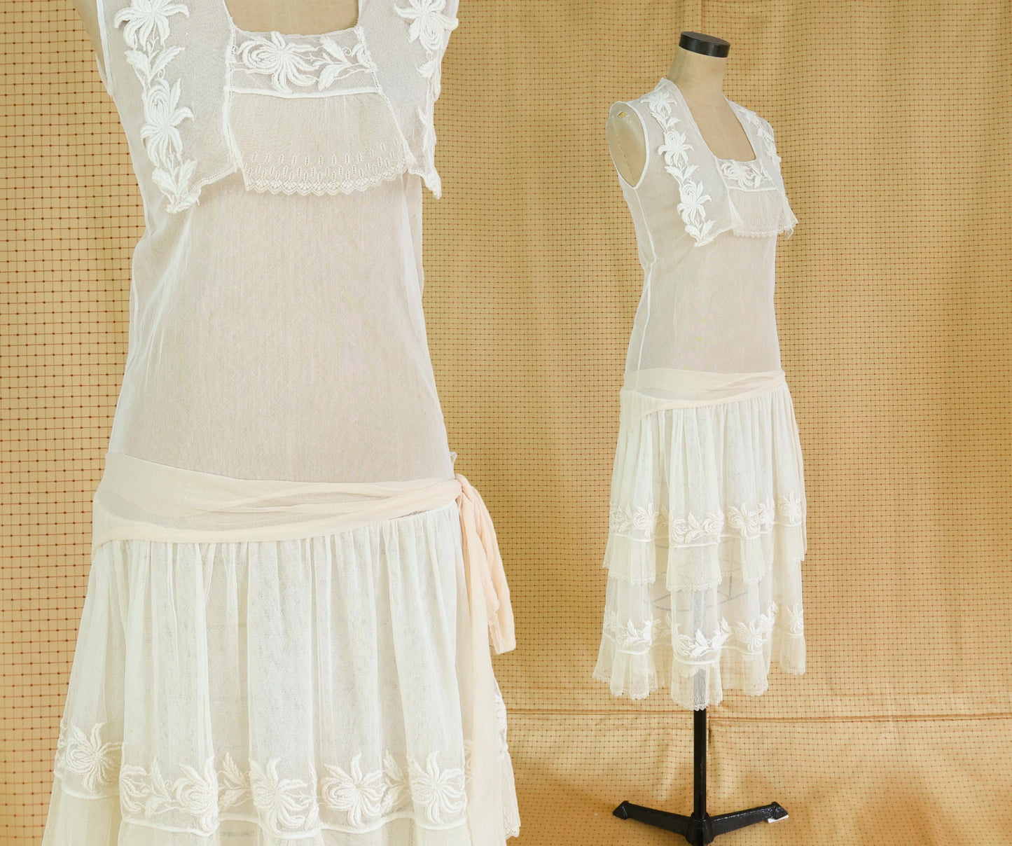 1910s Ivory Tulle Wedding Dress, Extra Small