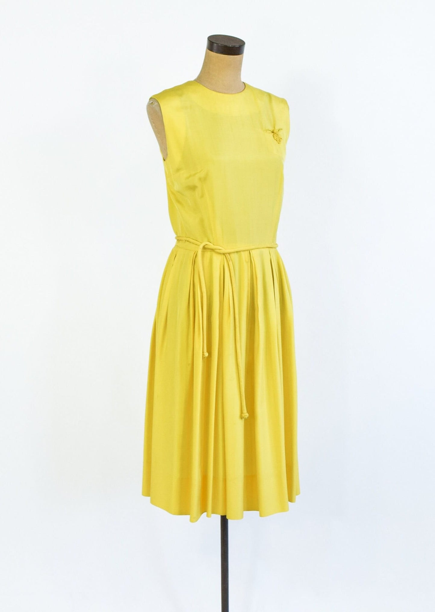 1950s Yellow Silk Dress | 50s Yellow Silk Sleeveless Dress | Small
