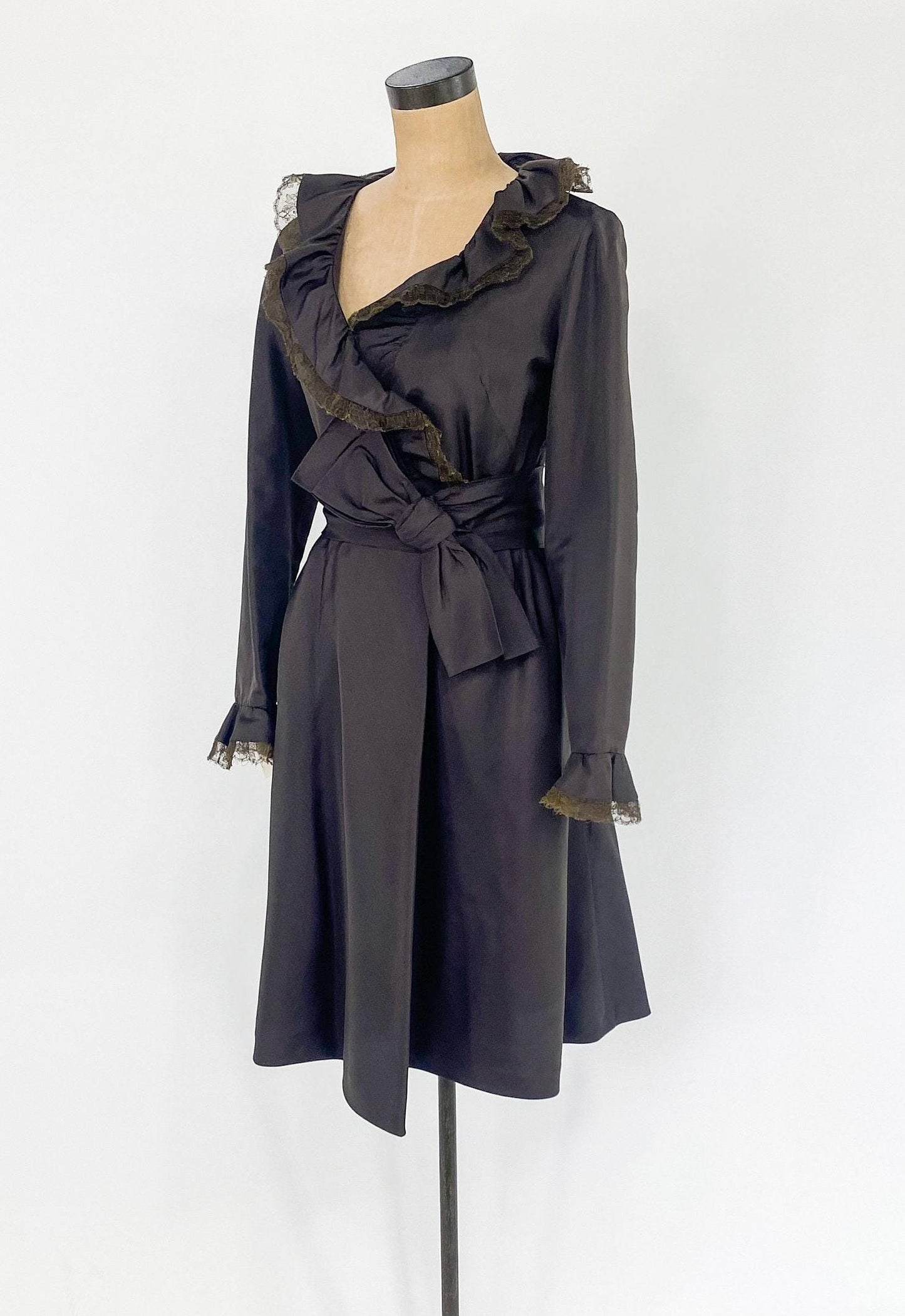1950s Brown Silk Satin Cocktail Dress, Chester Weinberg, Medium
