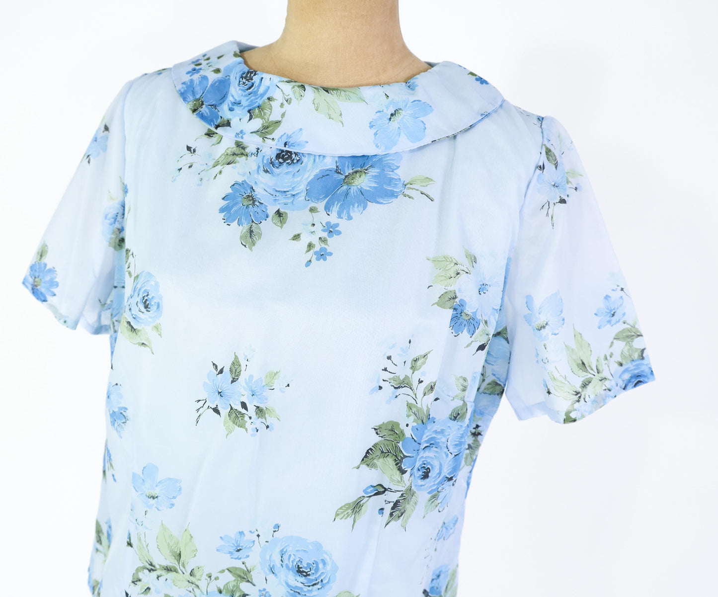 1960s Blue Floral Print Top, Extra Large, 42" Bust