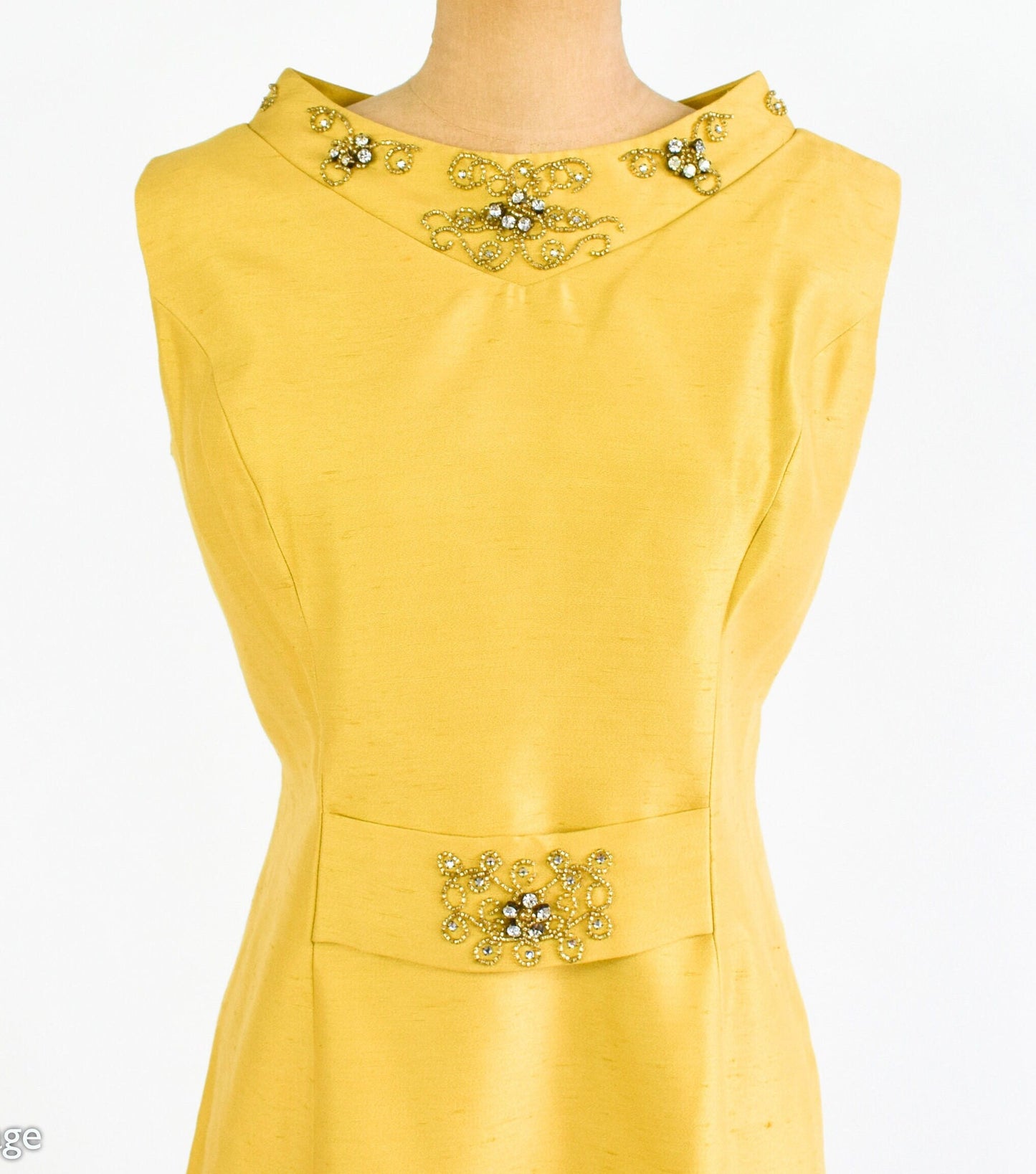 1950s Yellow Silk Shantung Dress, Medium