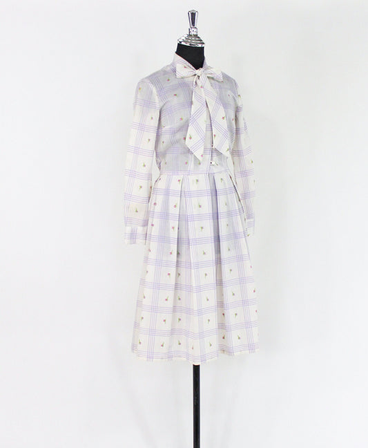 1950s White & Lavender Plaid Shirtwaist, Medium