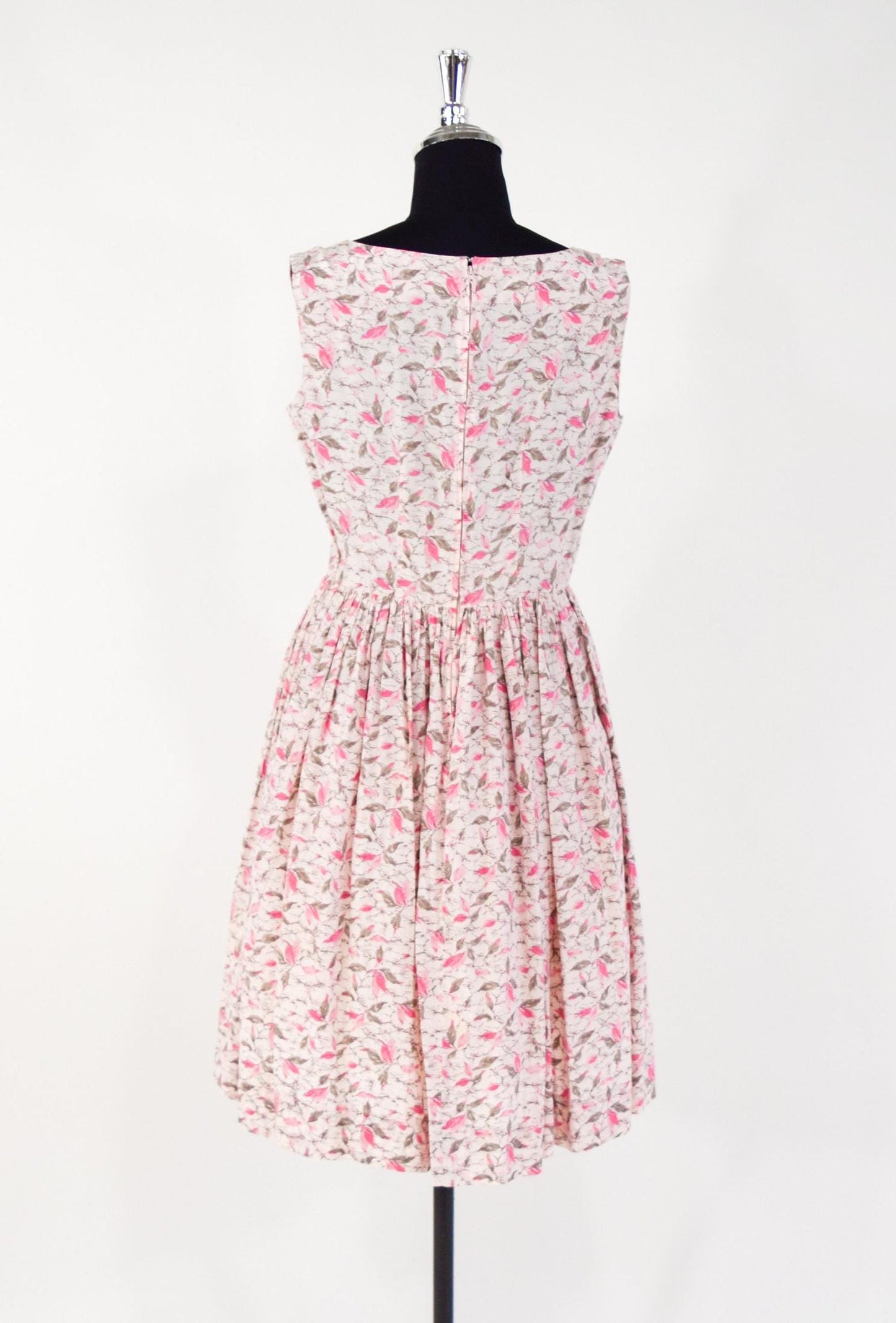 1950s Pink Floral Print Rayon Day Dress, Medium