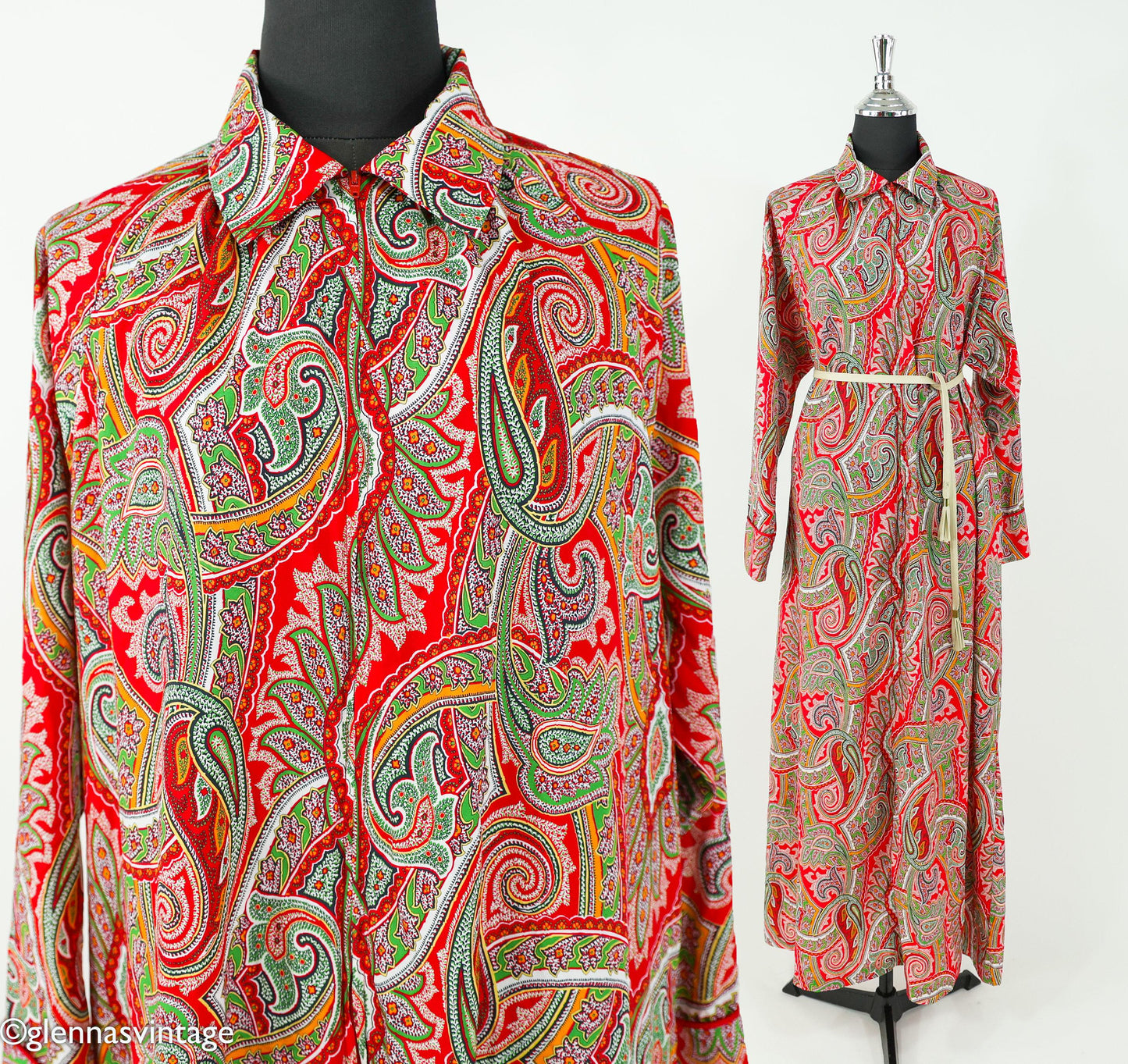 1980s Red Paisley Caftan, Mary McFadden, Extra Large