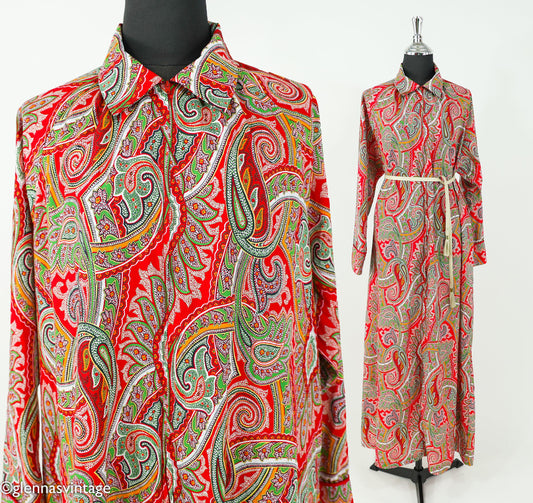 1980s Red Paisley Caftan, Mary McFadden, Extra Large