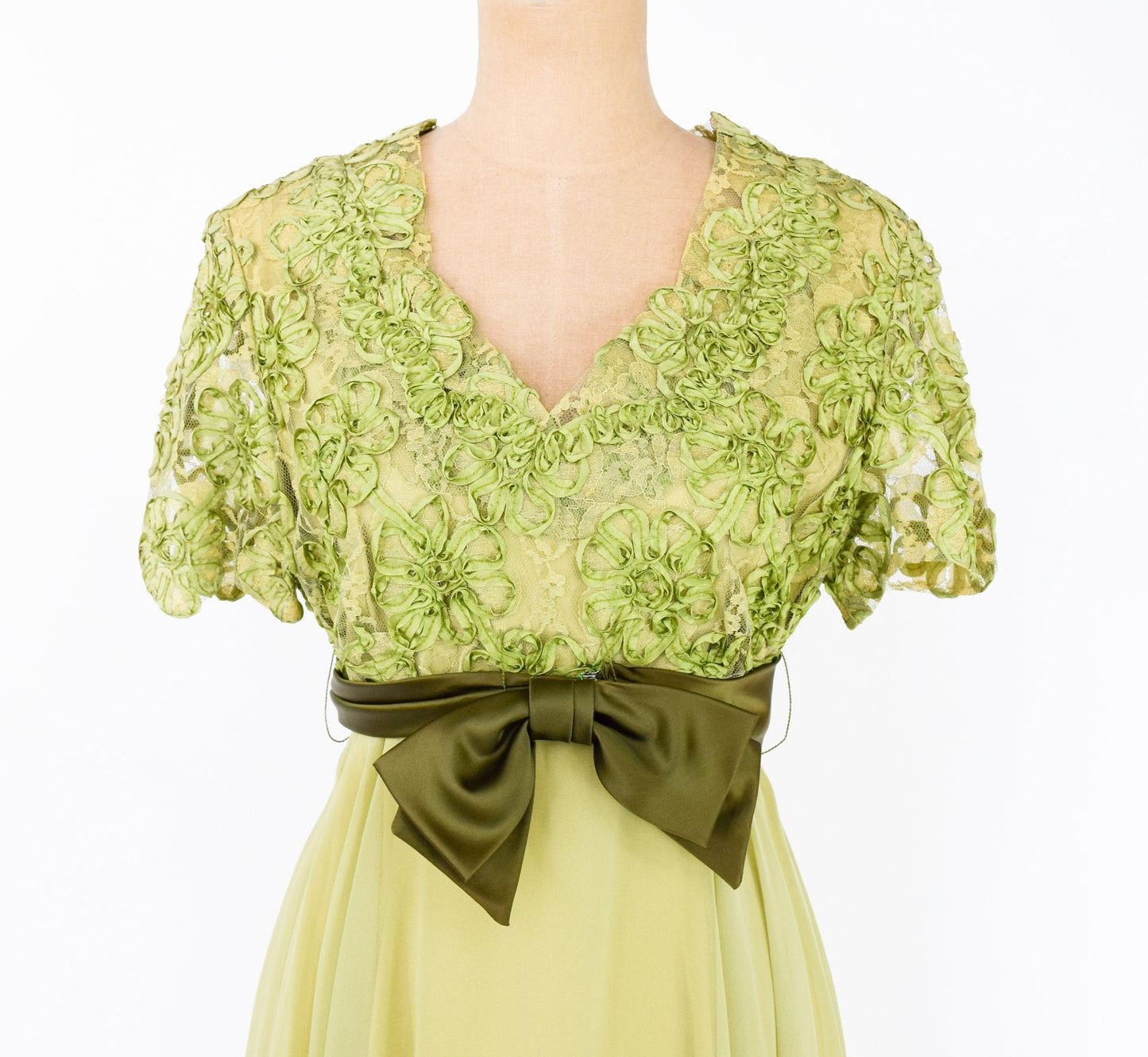 1950s Green Lace & Chiffon Party Dress,  Medium