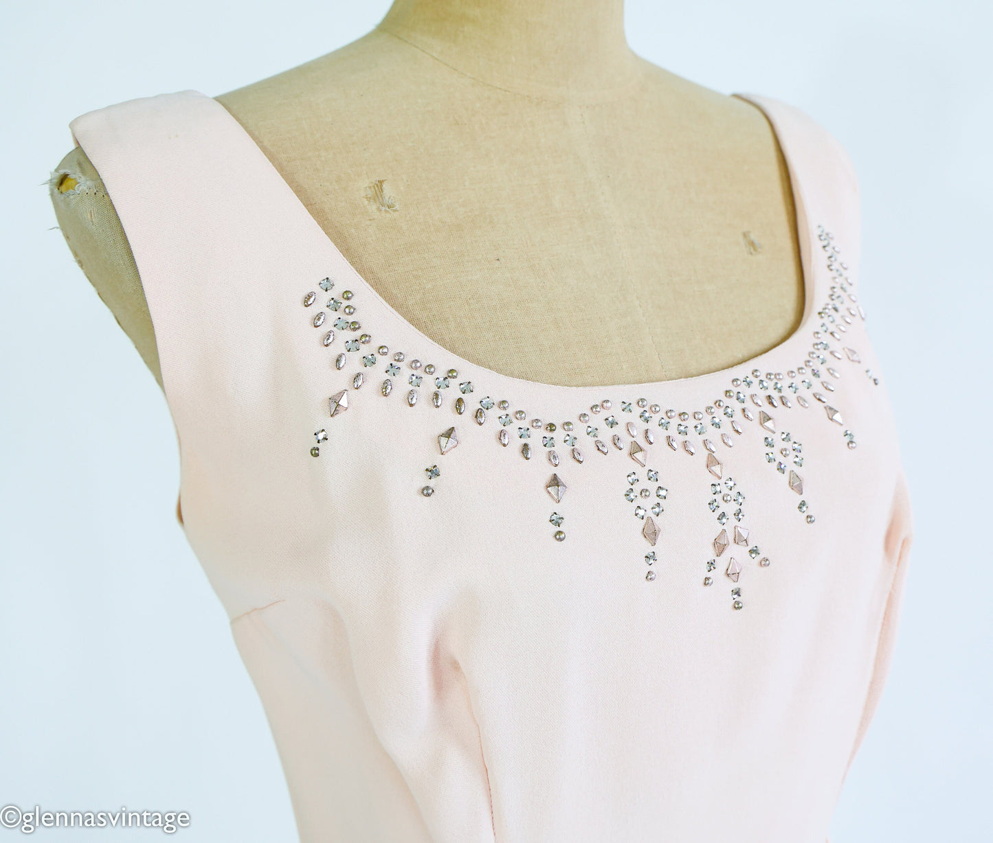 1960s Pink Rhinestone Sleeveless Dress, Medium