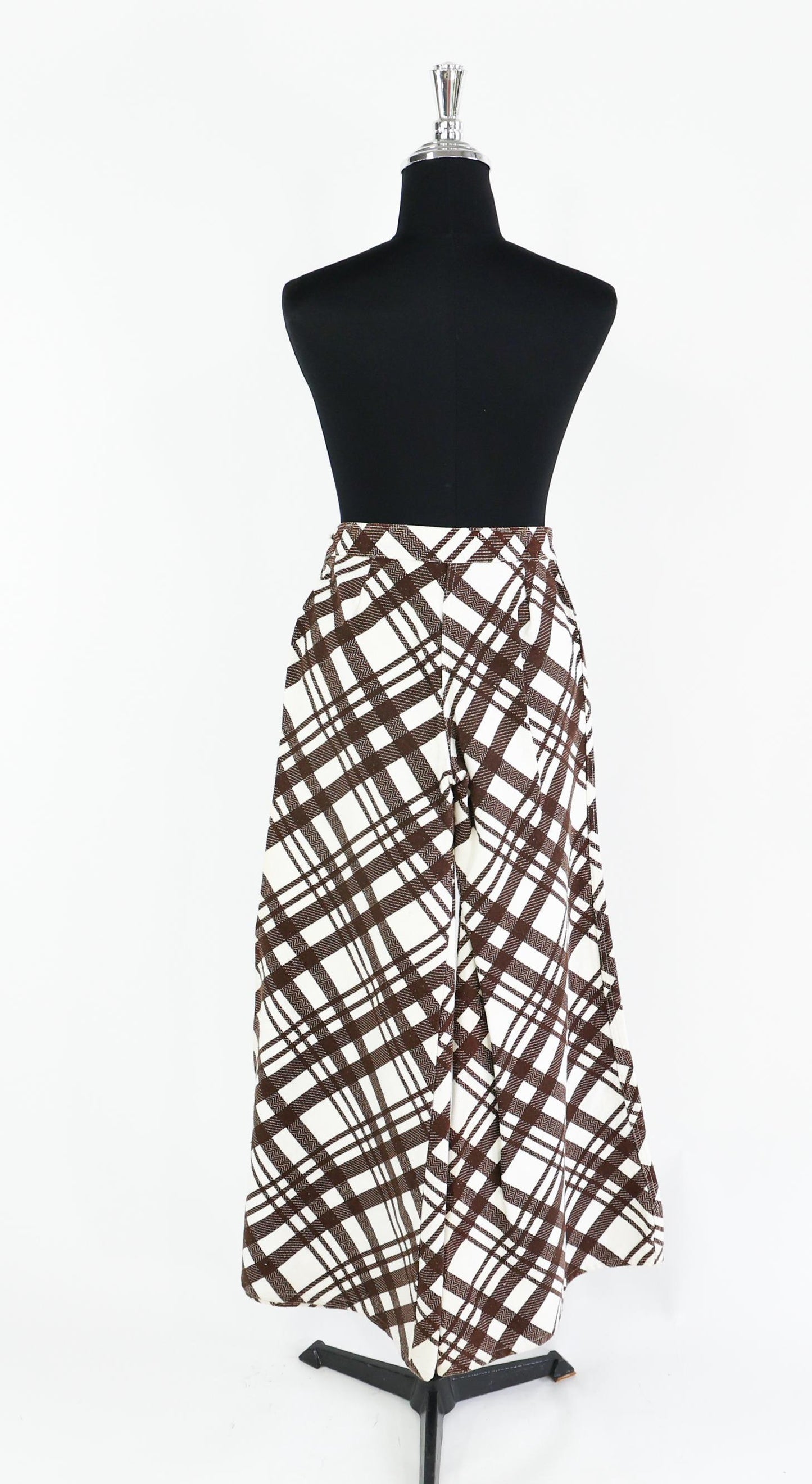 1970s Brown White Plaid Palazzo Pants, Medium
