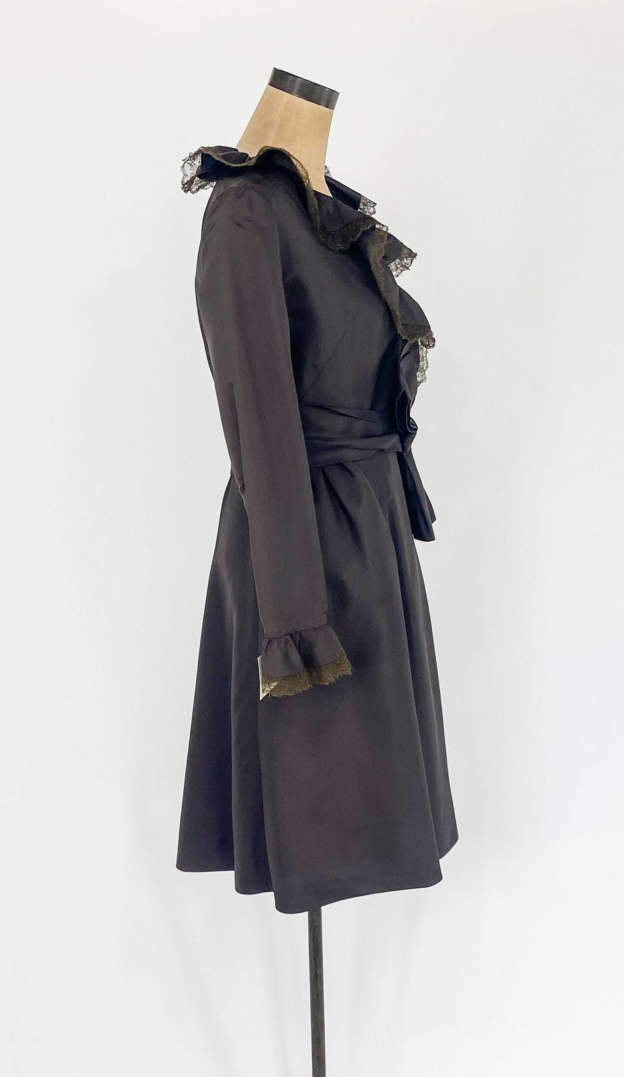 1950s Brown Silk Satin Cocktail Dress, Chester Weinberg, Medium