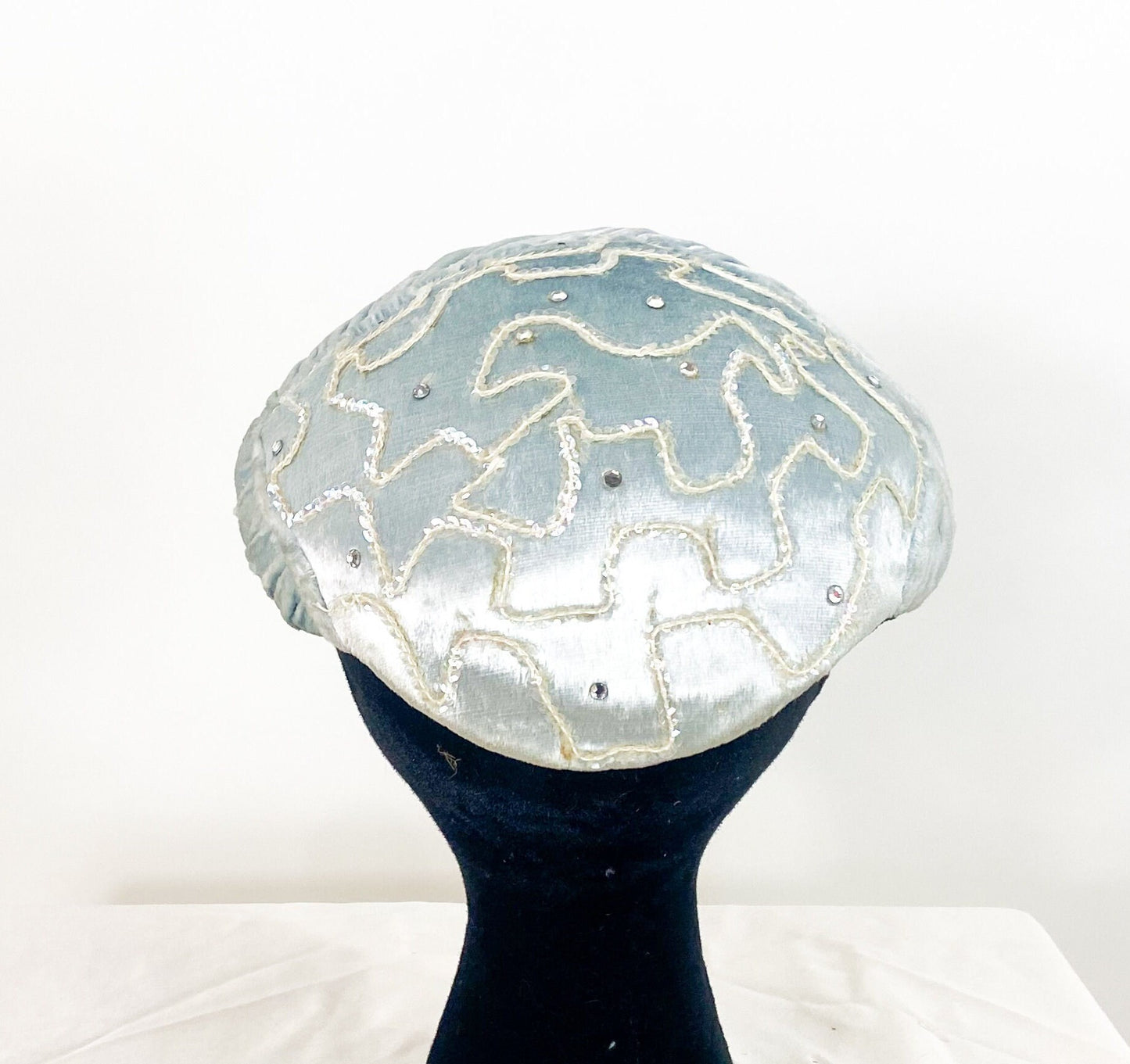 1950s Pale Blue Velvet & Sequin Hat, Adele Claire Fascinator