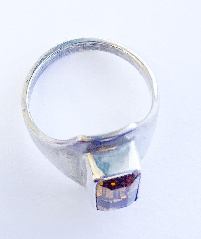 1970s Silver & Topaz Ring | 70s Topaz Glass Silver Ring | Size 7.75