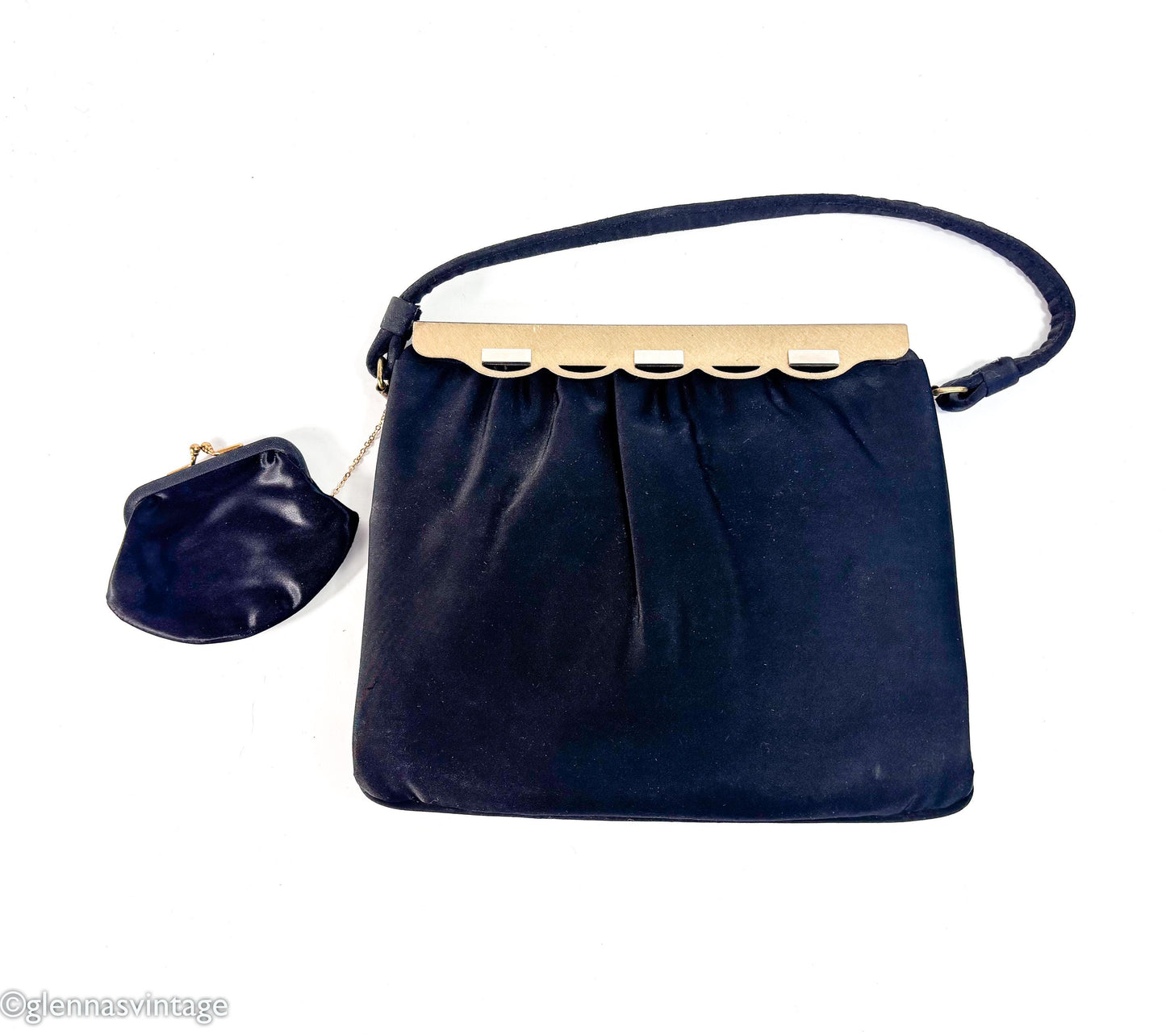 1950s Black Satin Evening Bag