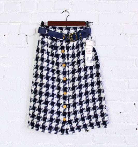 1960s Blue Plaid Pencil Skirt | 60s Navy & White Plaid Skirt | Donnkenny | Small