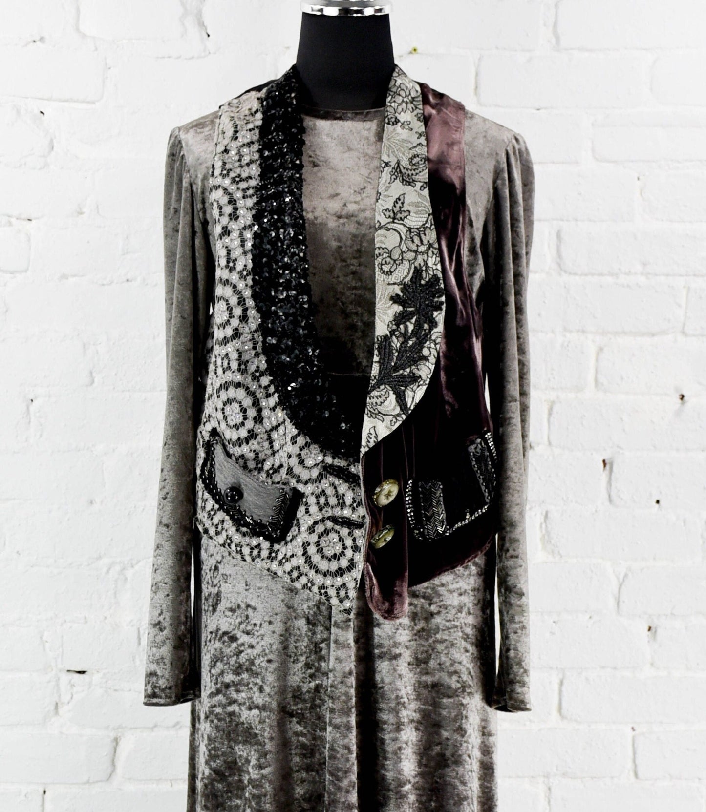 1980s Velvet Maxi Dress & Handmade Vest Set | BoHo, Medium