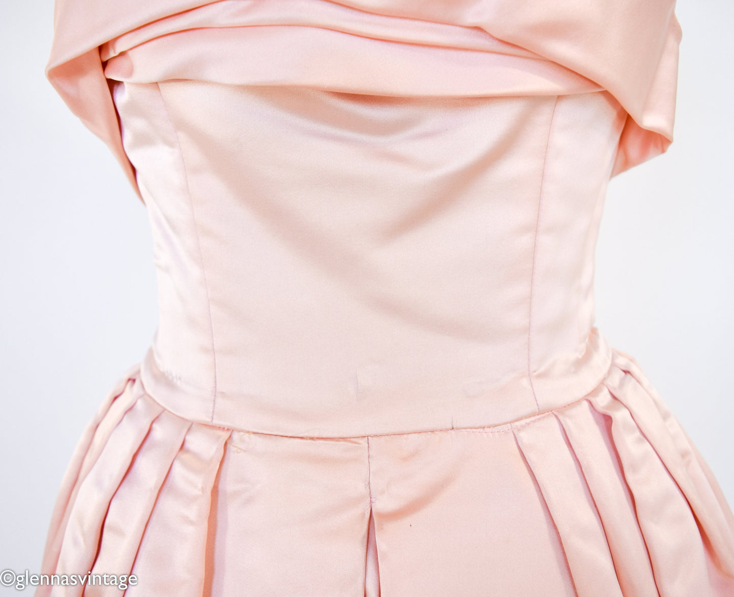 1950s Pink Satin Strapless Prom Party Dress, Extra Small
