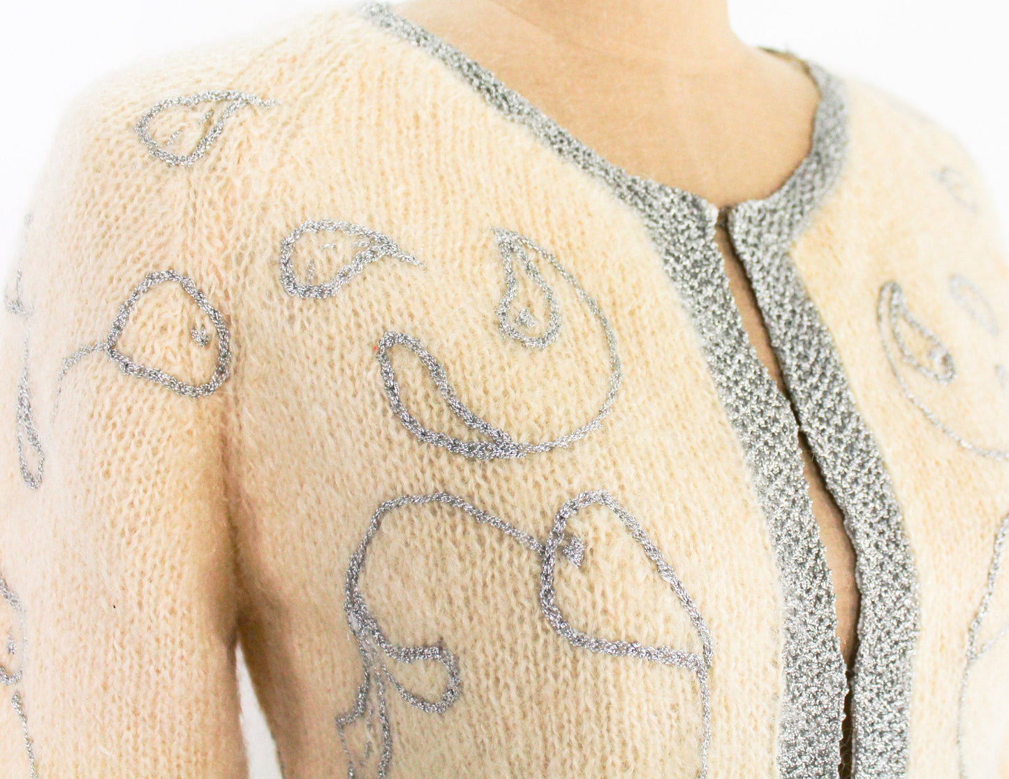 1960s Creme Mohair Cardigan | Beige Wool Sweater, Medium