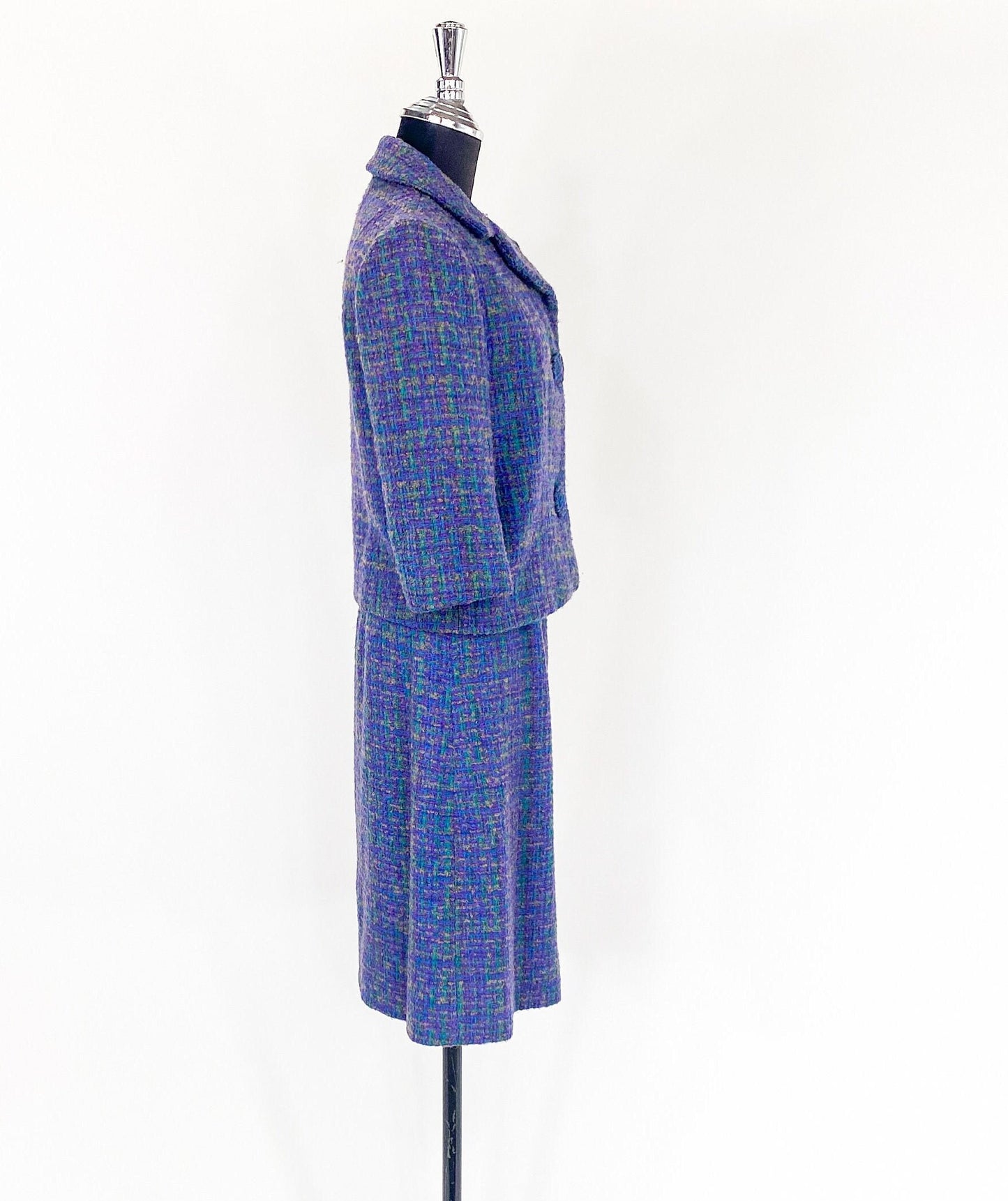 1960s Blue Plaid Wool Suit | 60s Purple Plaid Wool Tweed Suit | Jackie O | Medium