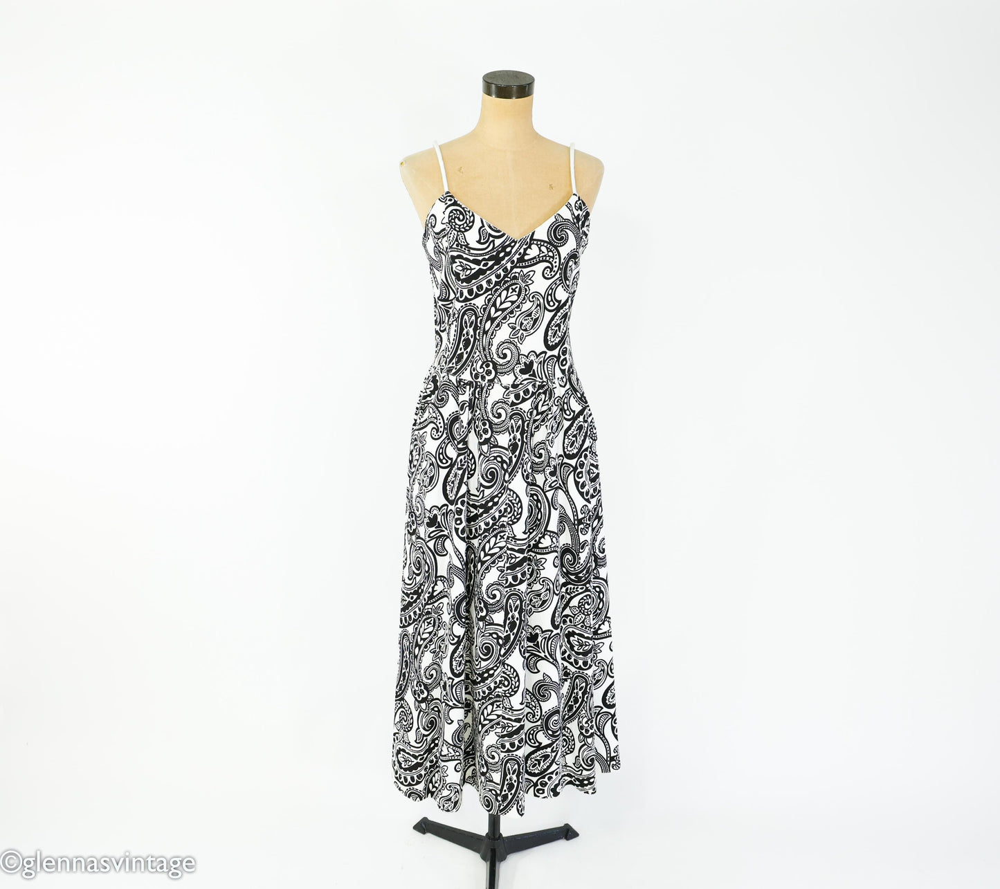 1990s Black & White Paisley Cotton Sundress | Adrienne Vittadini, Medium