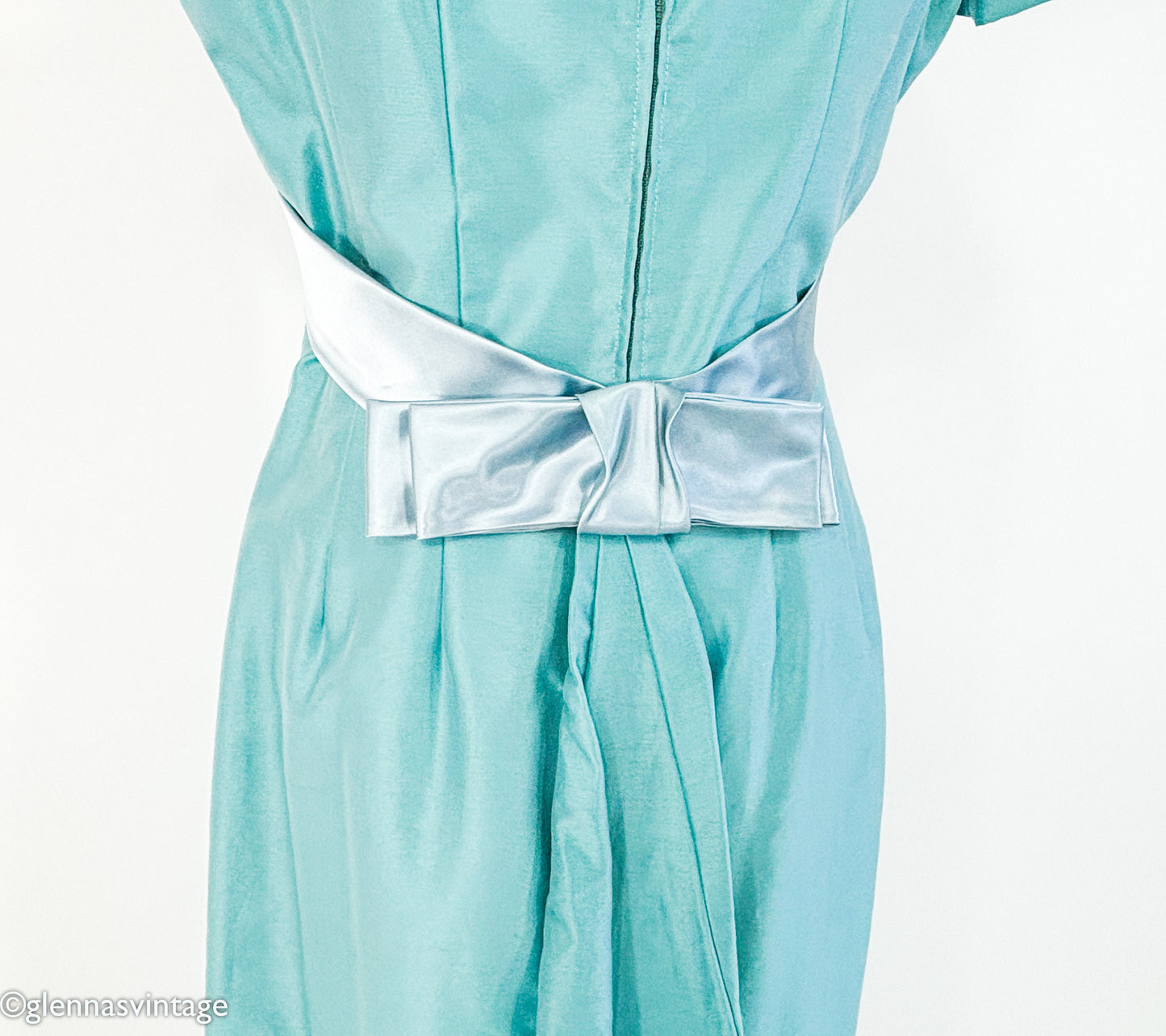 1950s Turquoise Blue Evening Cocktail Dress, Medium
