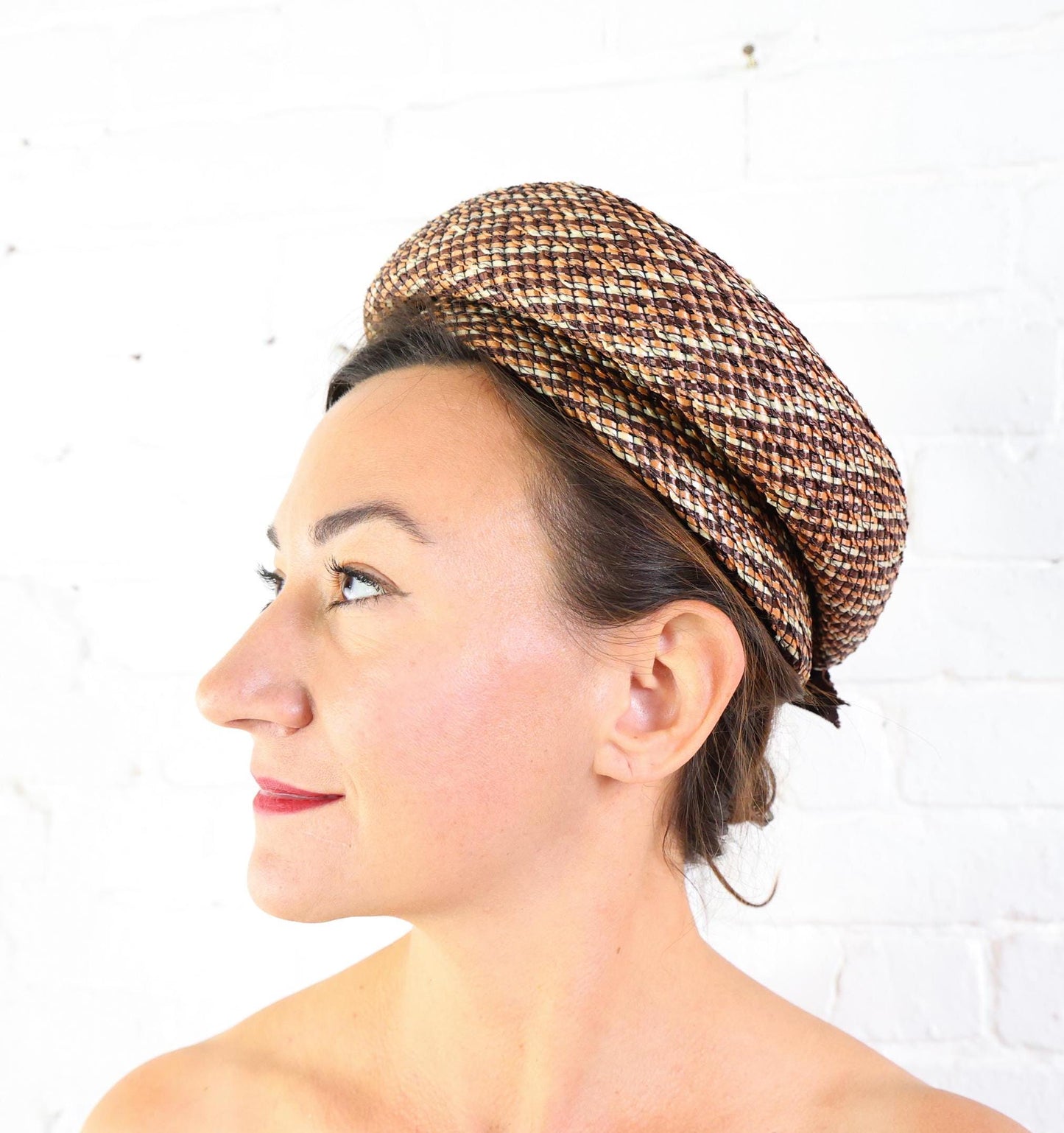 1950s Tweed Woven Straw Hat