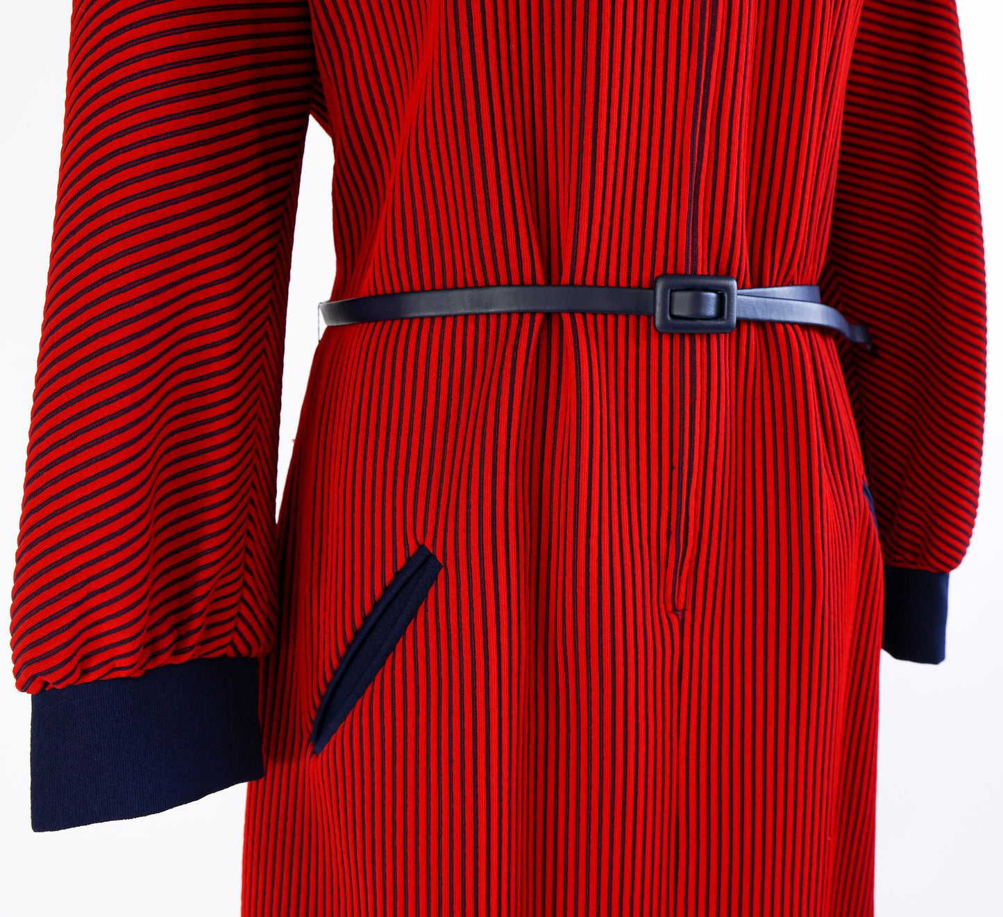 1960s Red Navy Striped Knit Dress , Extra Large, 40" Waist