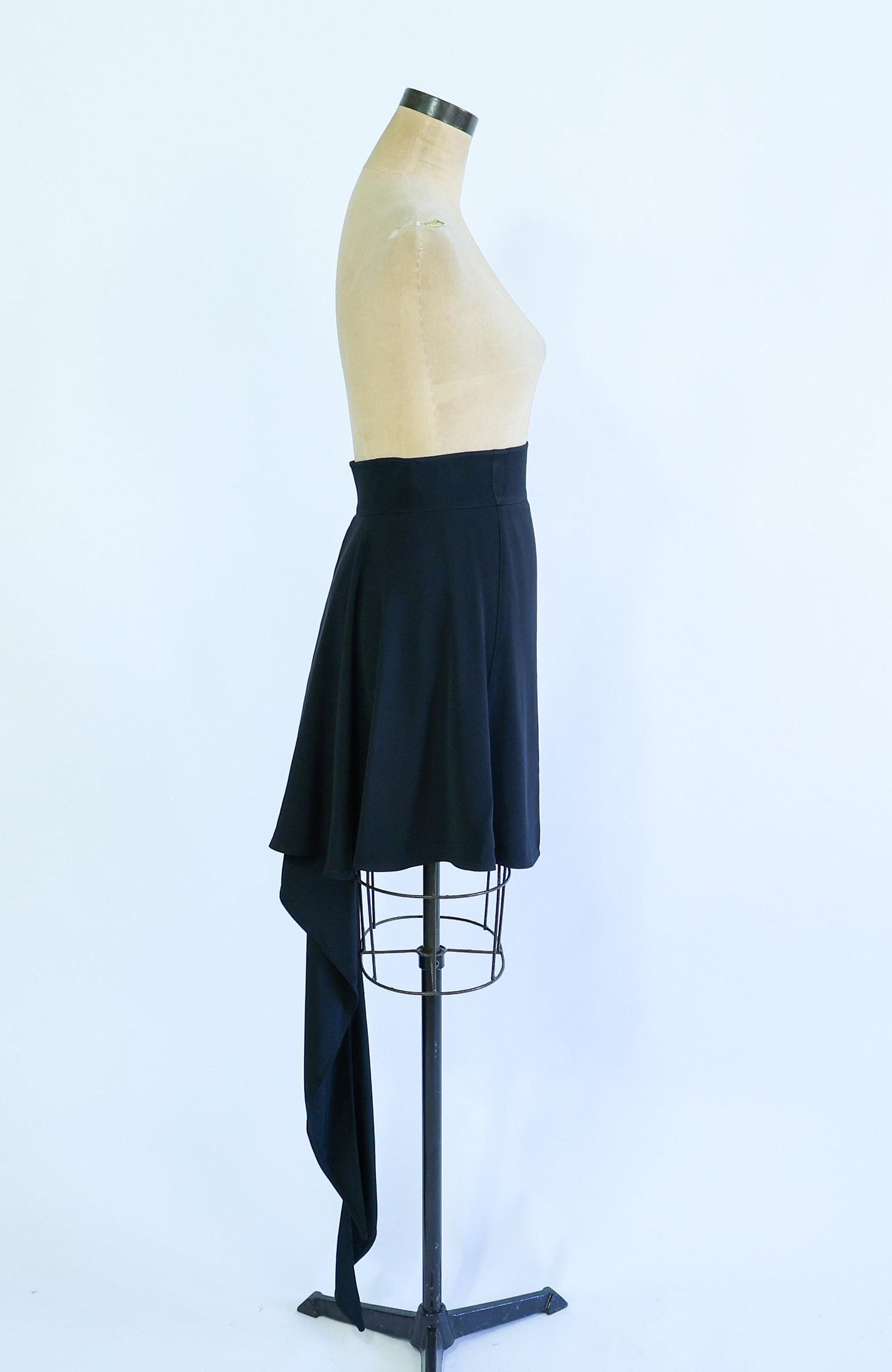 Claude Montana | 1990s Black Designer Skirt | 90s Black Evening Skirt With Tails | Claude Montana Paris | Size 42