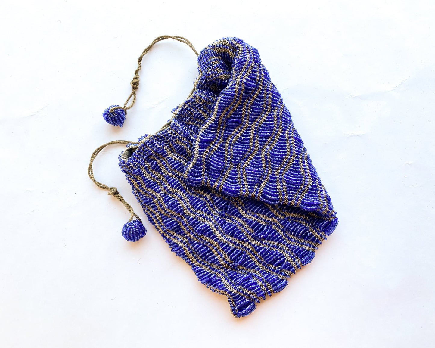 1900s Vintage Blue Beaded Evening Bag | Glass Beads Purse