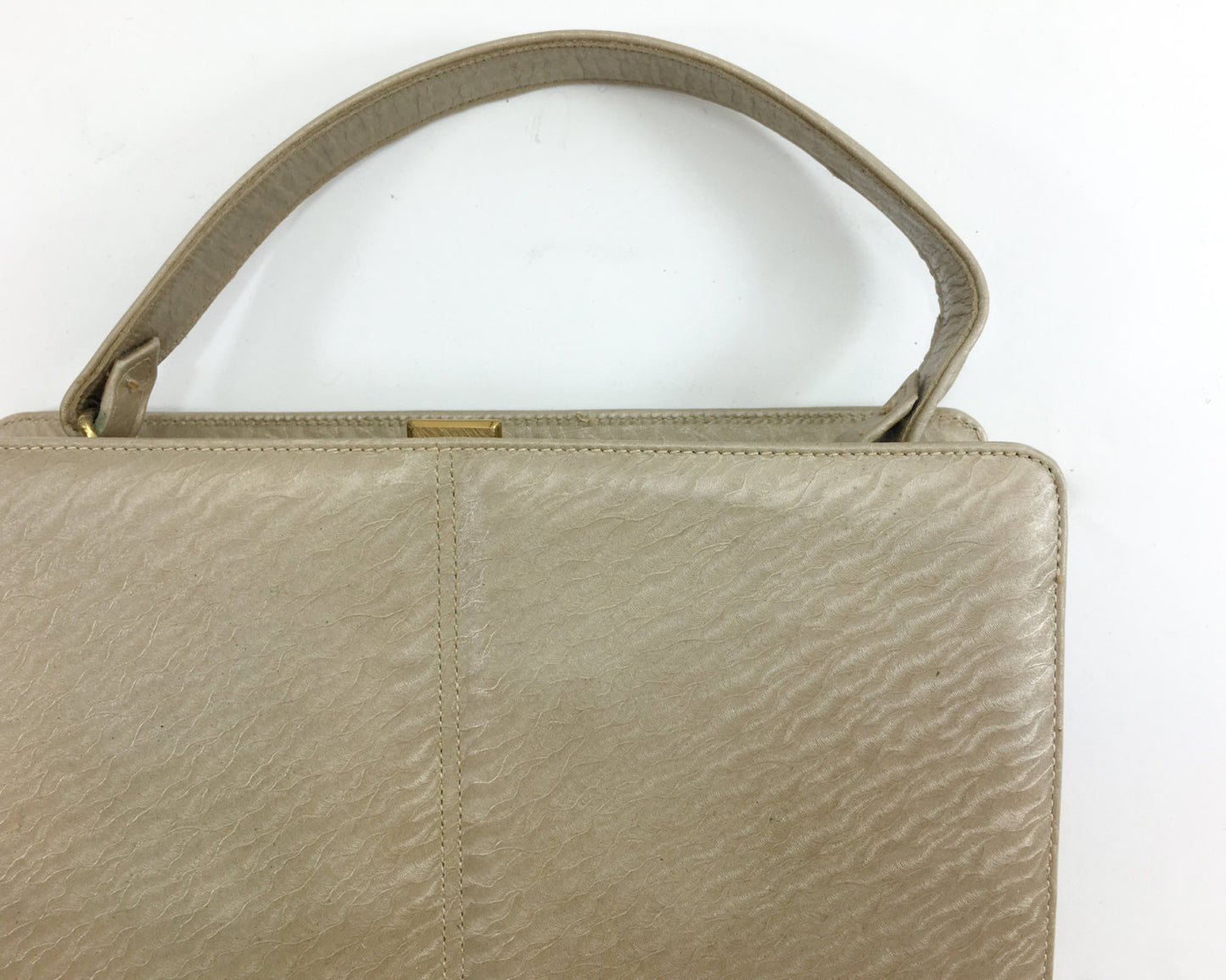 1960s Beige Leather Handbag | 60s Tan Leather Box Handbag | Andrew Geller