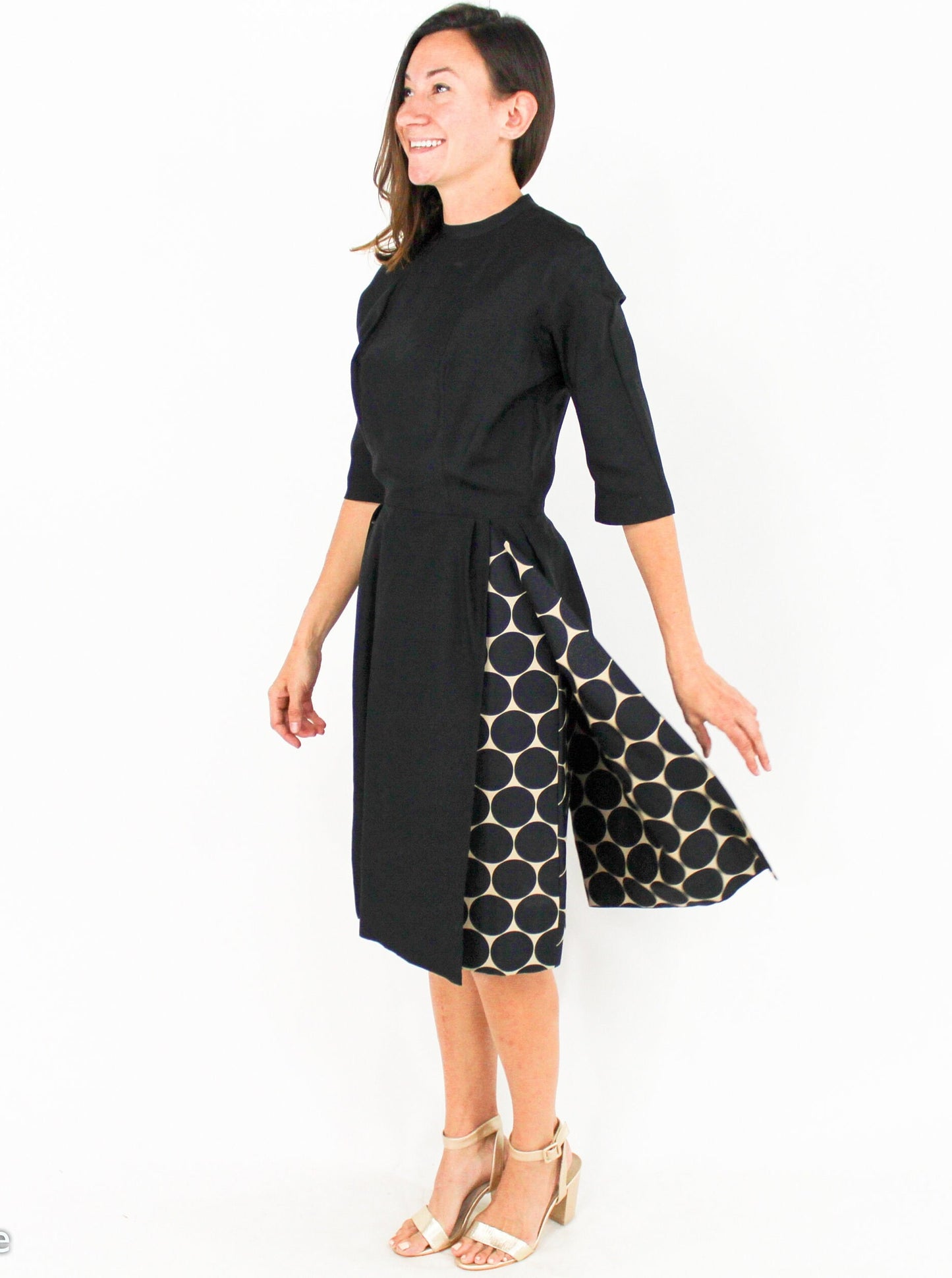 1950s Black Silk Polka Dot Cocktail Dress, Gigi Young N.Y., Small