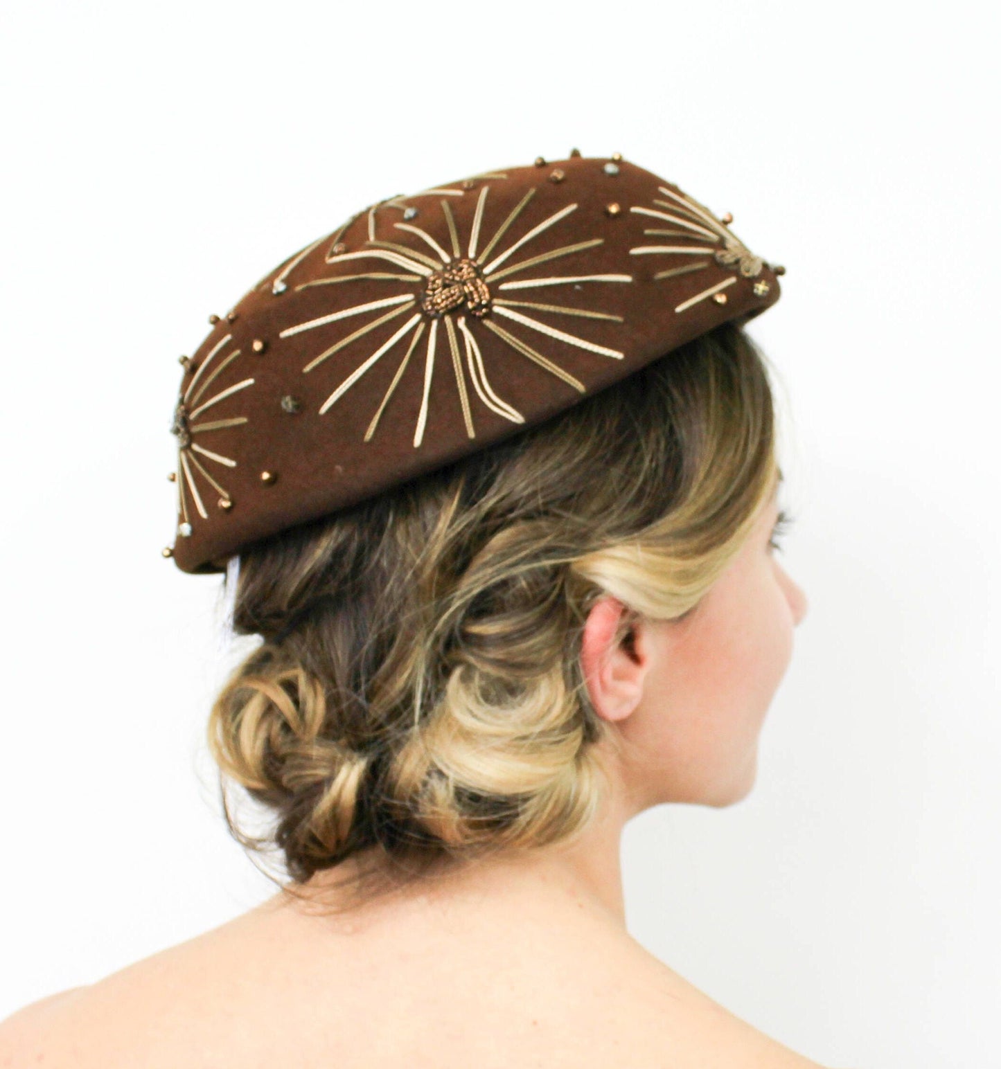 1950s Brown Rhinestone & Wool Felt Hat