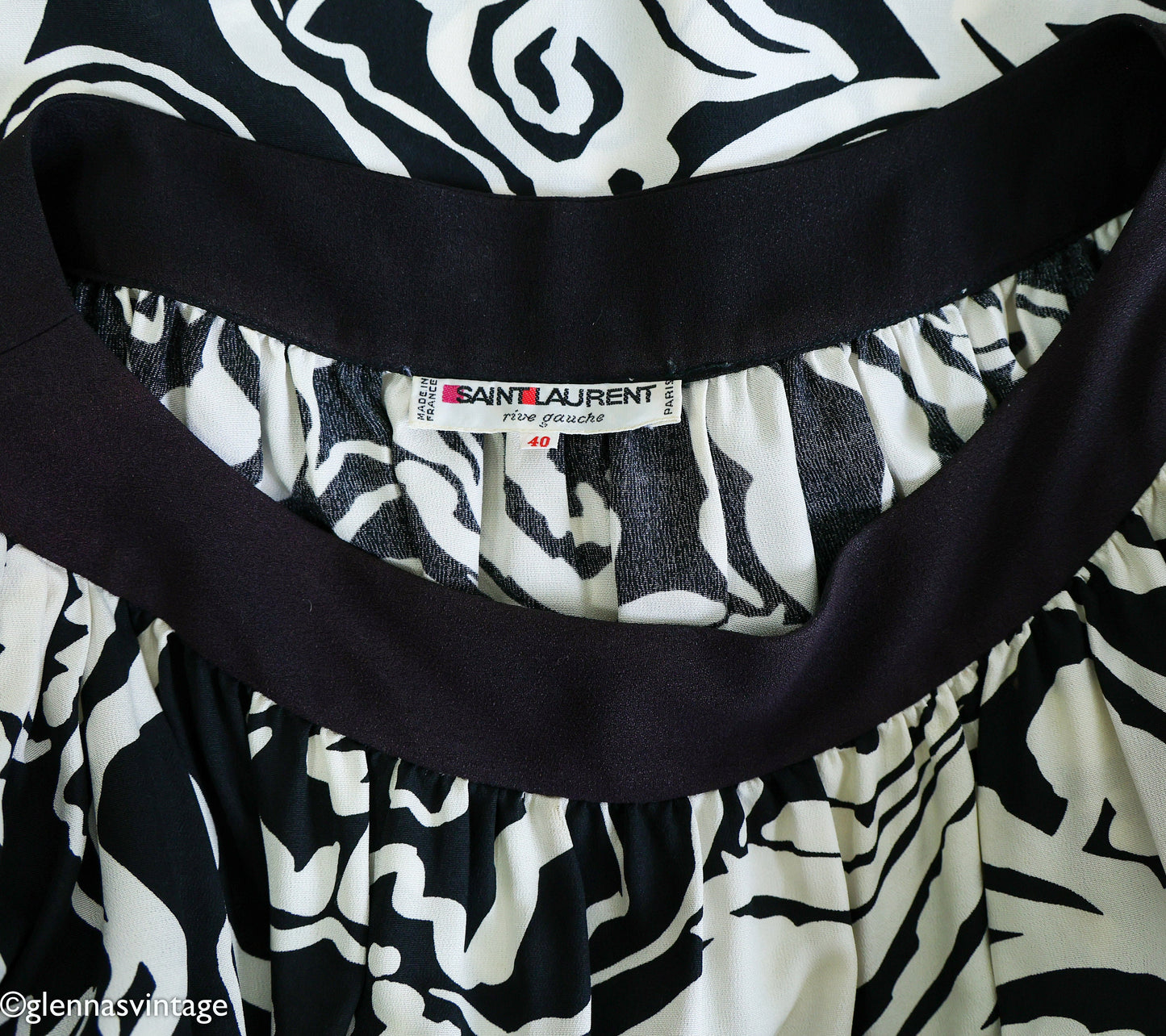 Saint Laurent | 1980s Black & White Crepe Abstract Dress  | 80s Black and White Floral Short Dress | Saint Laurent Paris | Large