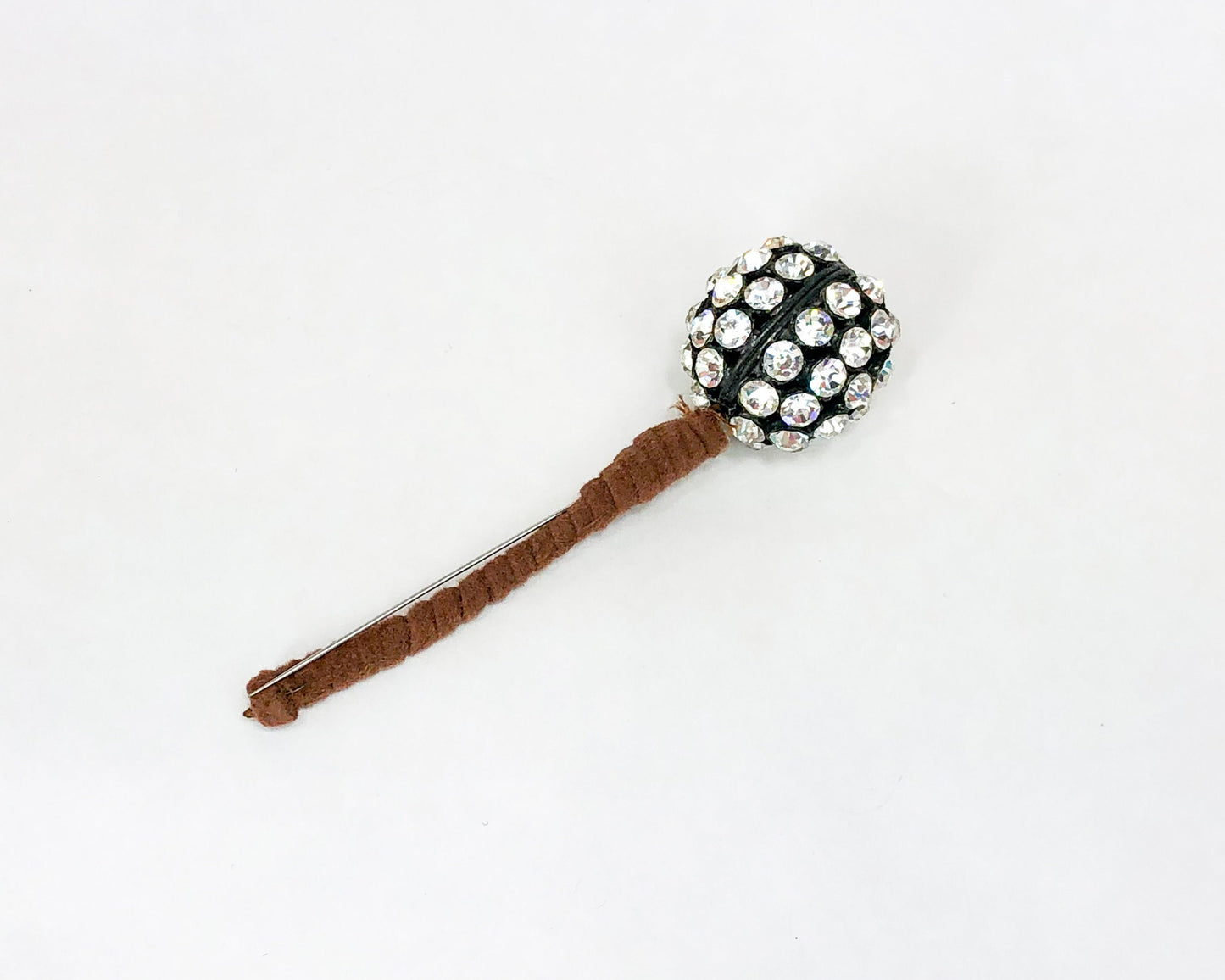 1940s Rhinestone Ball Hat Pin | 40s Black Rhinestone Lapel Pin