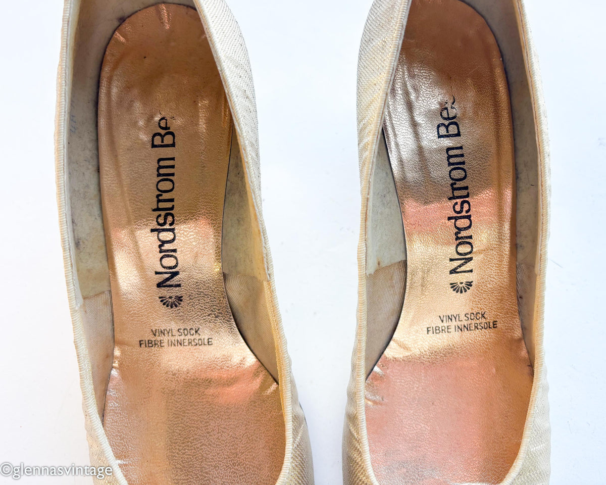 1960s Gold Lamé Evening Heels Pumps US 7