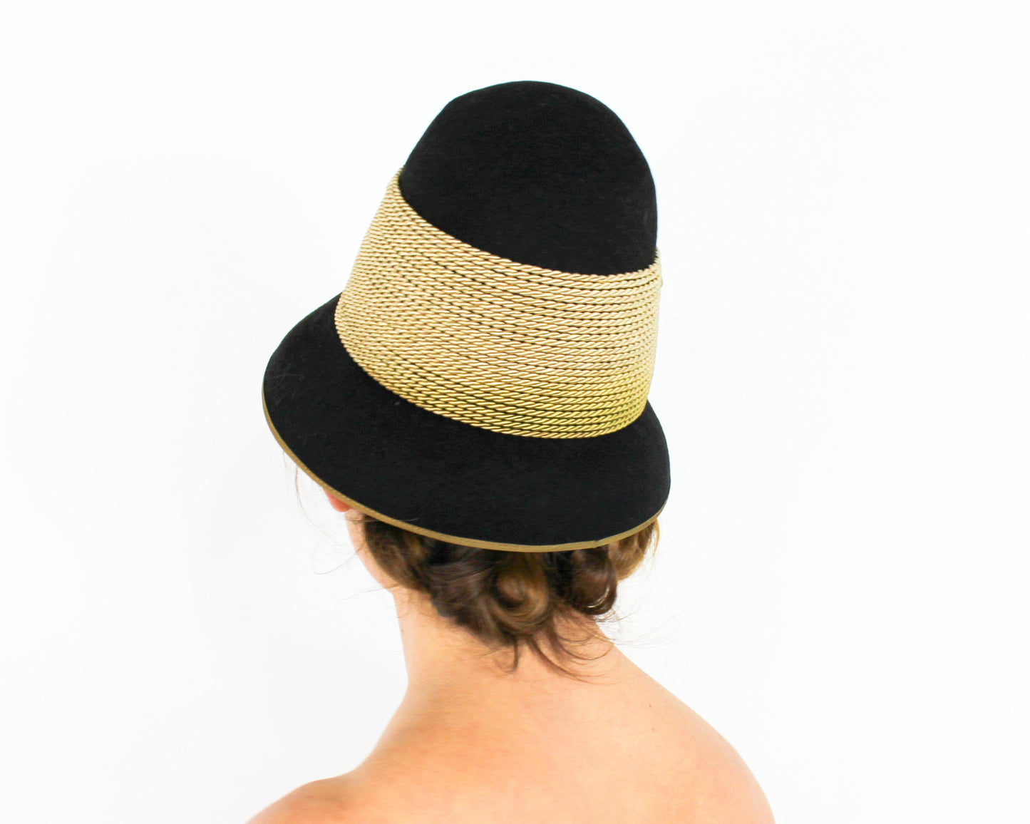 1930s Black & Gold Wool Felt Cloche