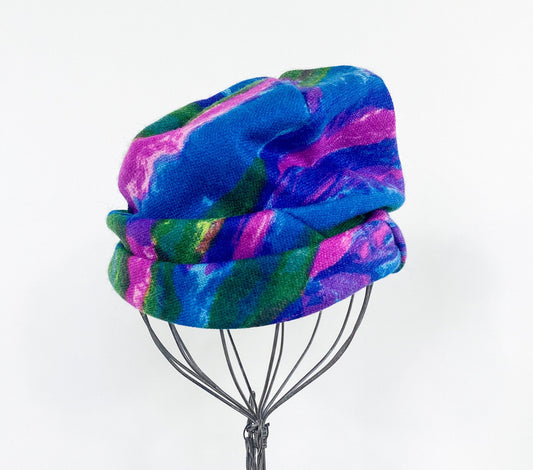 1960s Royal Blue Print Wool Turban Hat