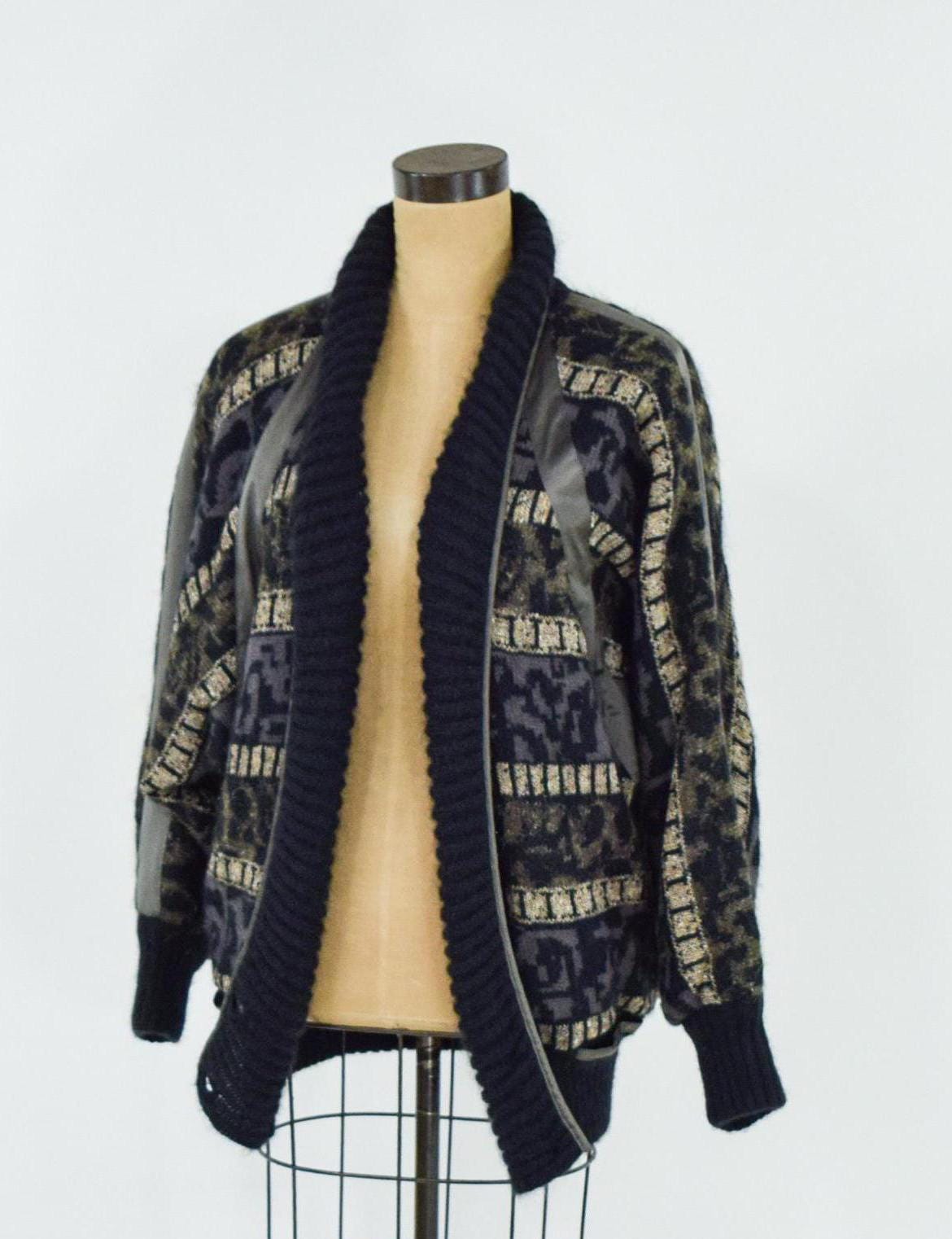 ESCADA 1980s Black Wool Sweater Jacket , Large
