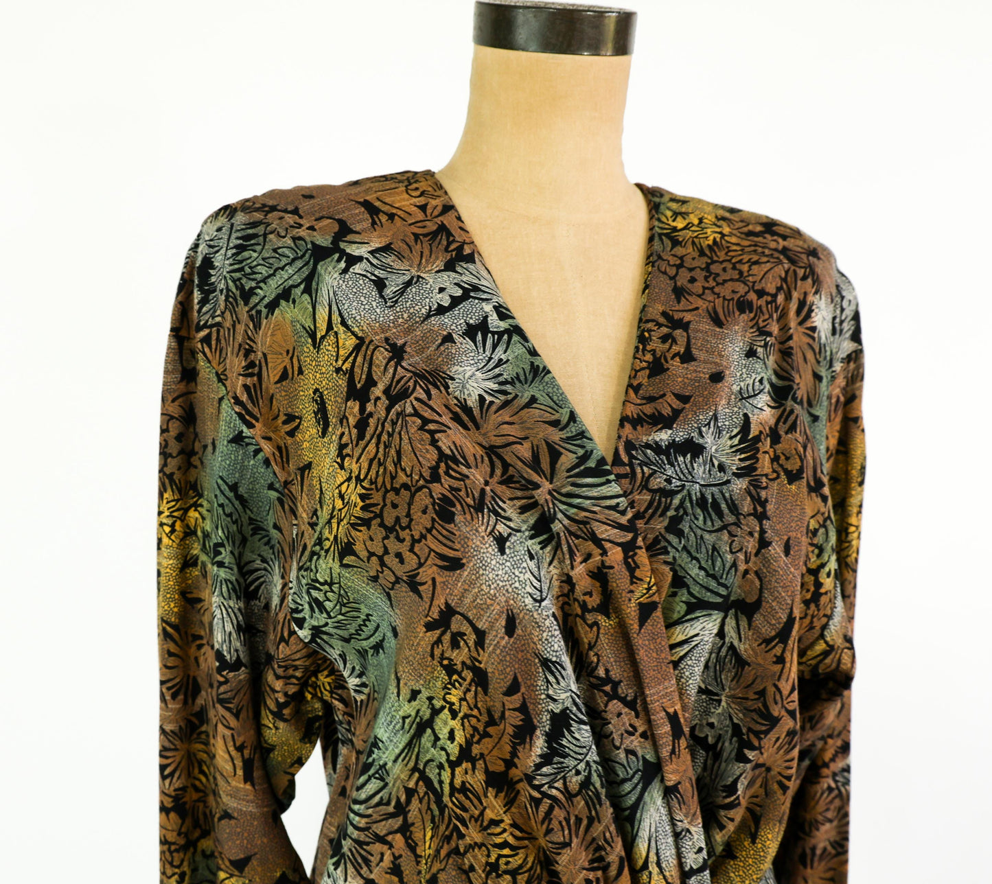 1980s Brown Floral Print Dress, Extra Large, Waist up to 36"